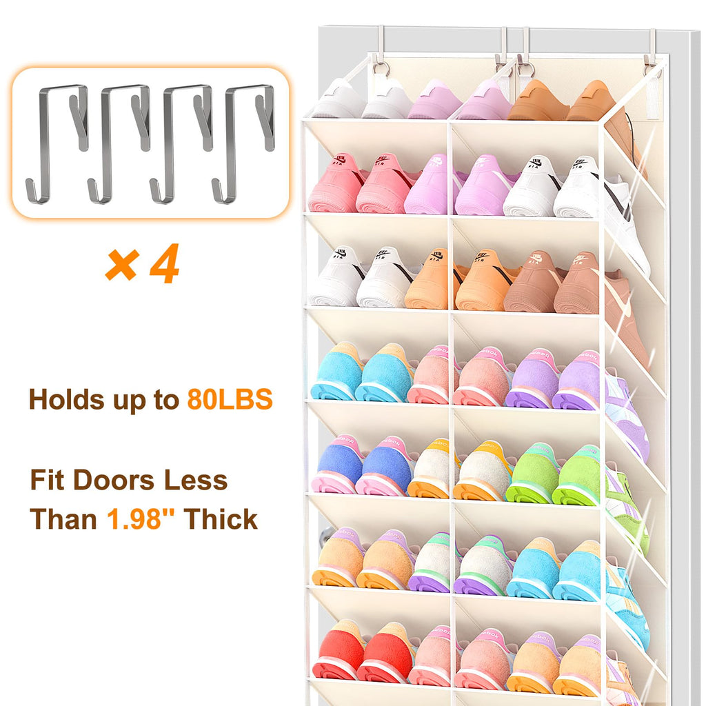 UVIAHOMI 20-30 Pairs Over the Door Shoe Organizer, Clear Pockets Hanging Shoe Storage for Closet, 10-Tier Door Shoes Rack, Handing Shoes Holder Fit All the Family's Sneakers, Boots, Heels, Black
