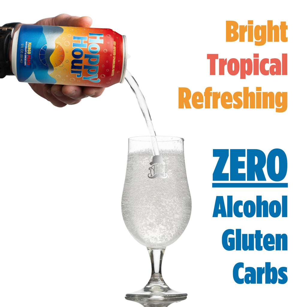 Hoppy Hour Sparkling Hop Water, Non-Alcoholic and Adaptogens Drink, Zero Sugar and Calories, Refreshing Original Citrus Flavor, 12 oz Cans (12-Pack)