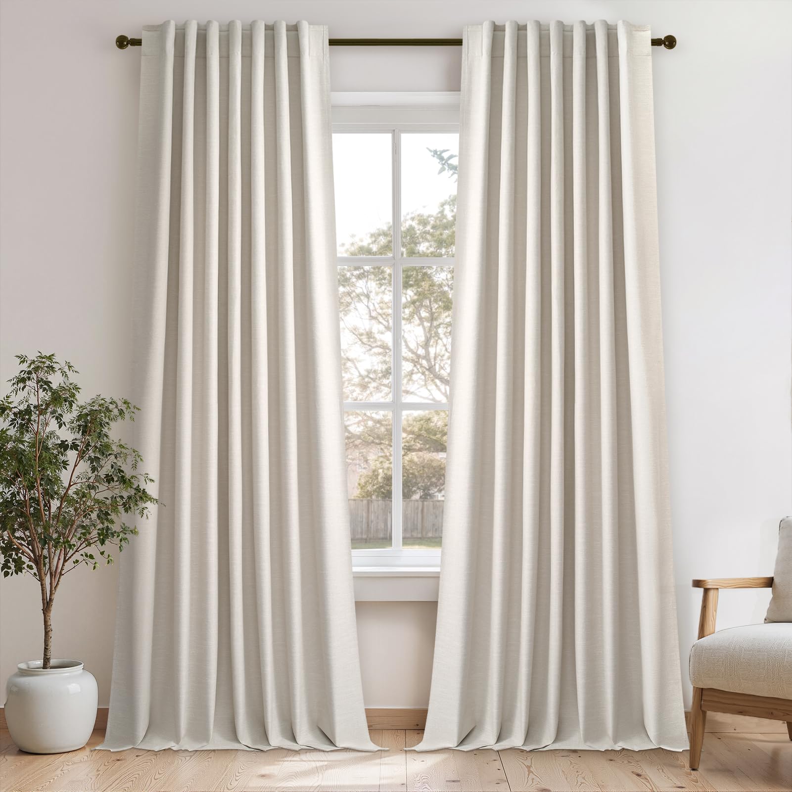 Topfinel Cream Linen Blackout Curtains 84 Inch Long for Bedroom Living Room, Ivory Pinch Pleat Back Tab Full Blackout Drapes Farmhouse Boho Curtains for Window, White Neutral Curtains 52" X 84" 7 FT