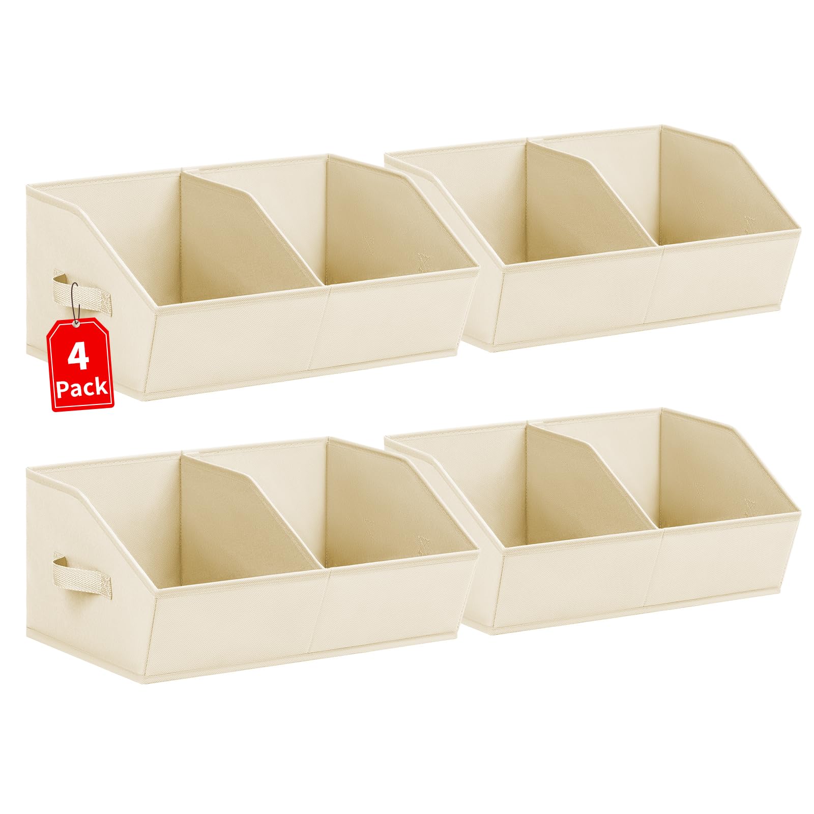 Homsorout Closet Organizers and Storage Bins - 8 Pack Collapsible Divided Trapezoidal Cube Storage Bins Baskets with Orange Handle for Organizing Clothes Blankets, Toys, Books, Towels(Beige)