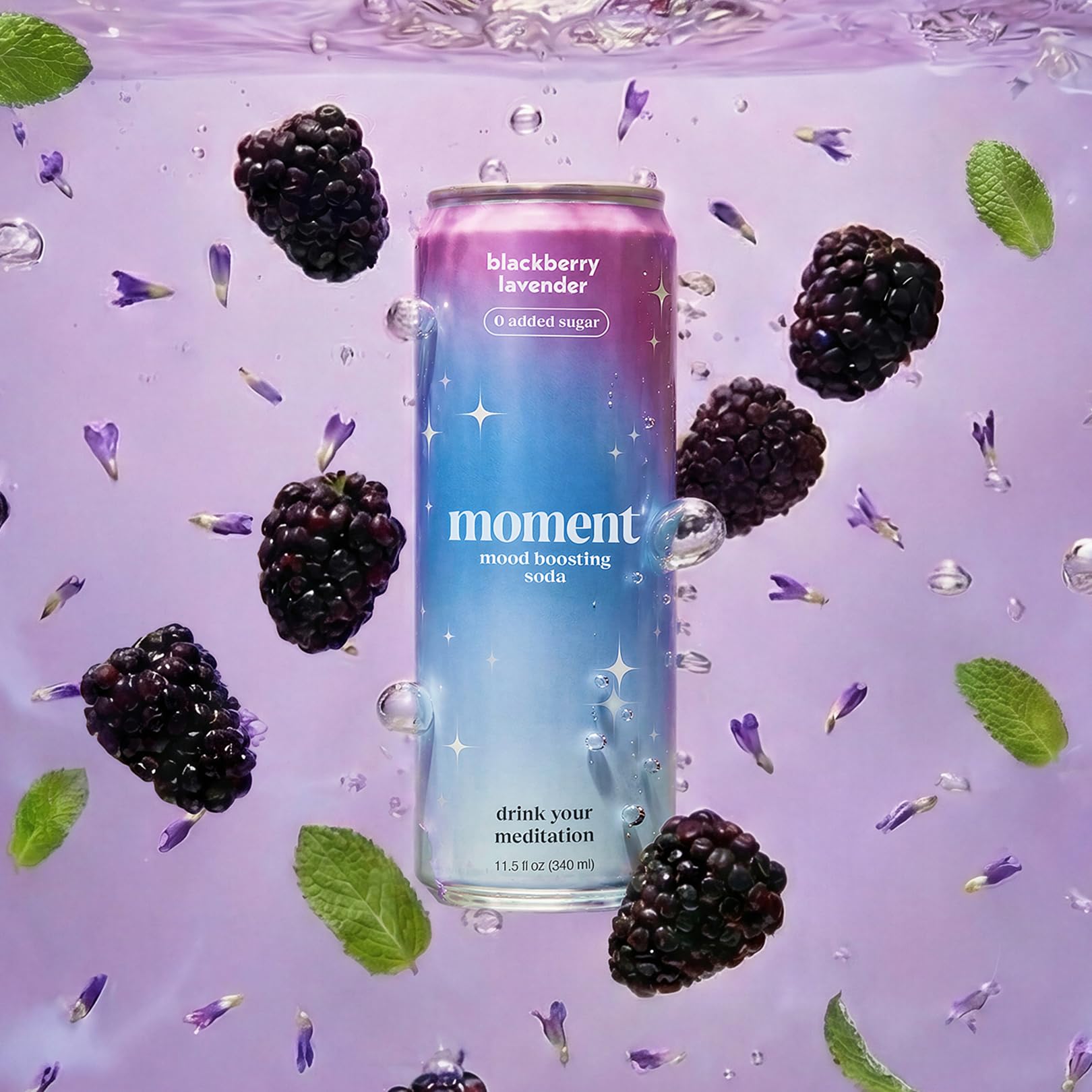 Moment Botanical Soda (Shark Tank) - Calm, Clarity & Relaxation with L-Theanine & Ashwagandha - Non Alcoholic Drinks for Adults - Sparkling Adaptogen Drink - 0 Sugar 0 Caffeine - 12 Pack 11.5 fl oz