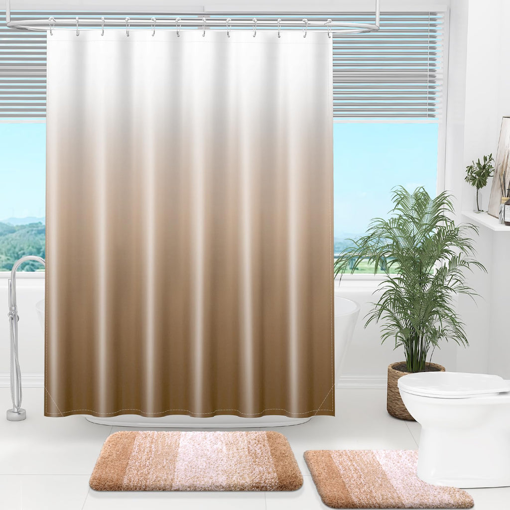 OLANLY Luxury Black and Grey Ombre Shower Curtain Sets with 12 Hooks, Waterproof and Washable Decorative Shower Curtains for Bathroom, 72x72 Inches