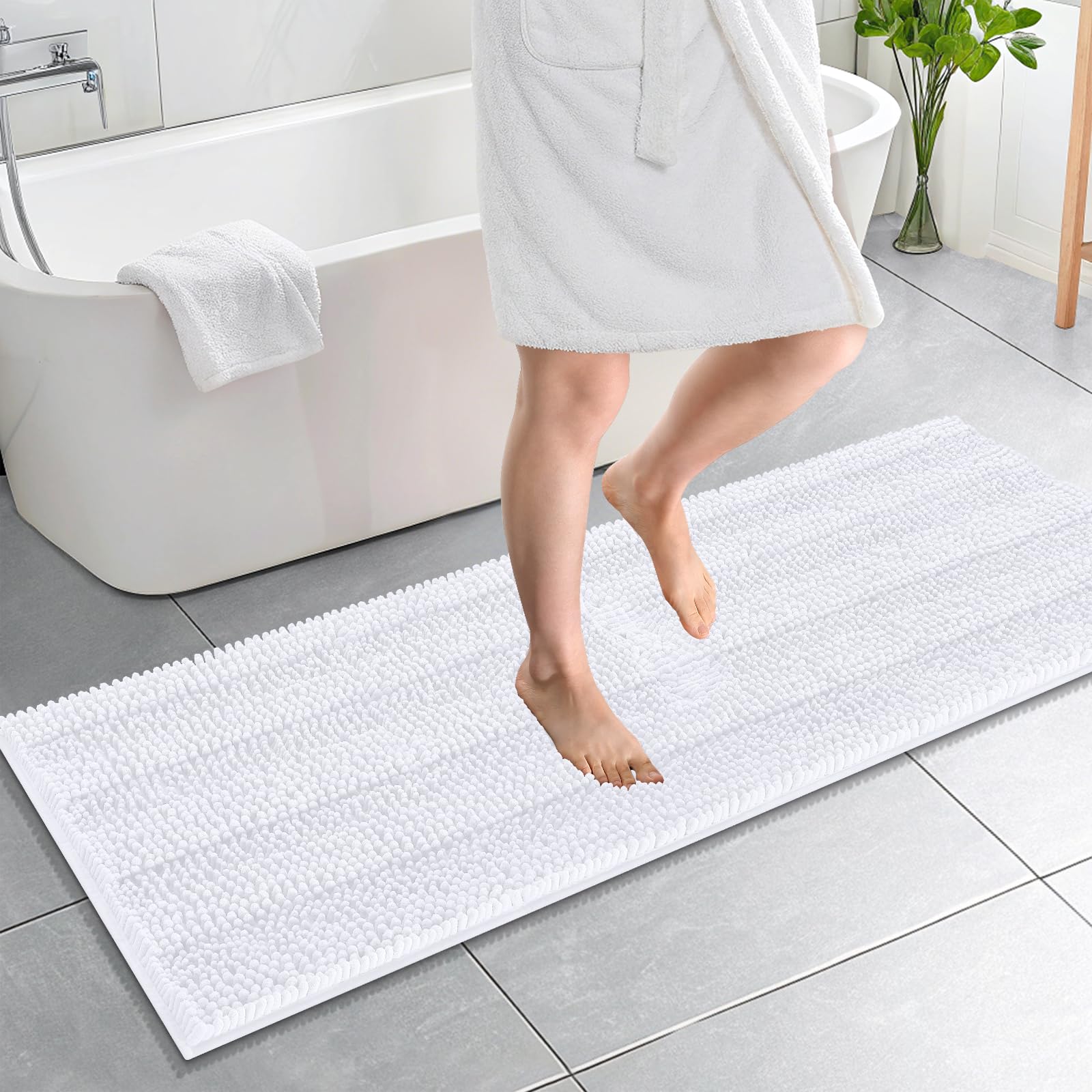 OLANLY Thick Bathroom Rugs 30x20, Extra Soft Absorbent Chenille Striped Bath Rugs, Rubber Backing, Machine Wash Dry, Bath Mats for Bathroom Floor, Tub and Shower, Home Decor Accessories, Grey