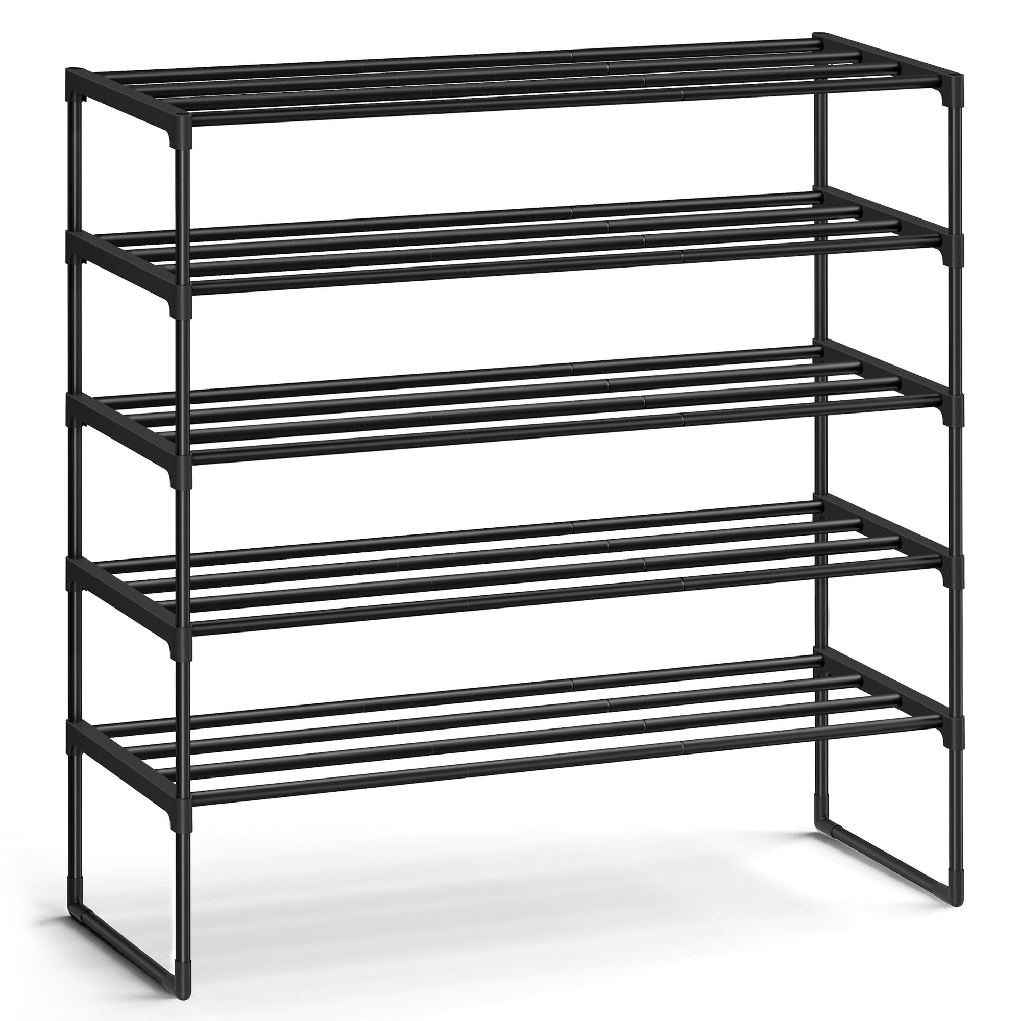 SONGMICS Shoe Rack, 3-Tier Shoe Organizer, Metal Storage Shelf, Upright or Upside Down, for 16-20 Pairs, Stackable, for Entryway, 11.8 x 36.2 x 21.7 Inches, Black ULSA303B02