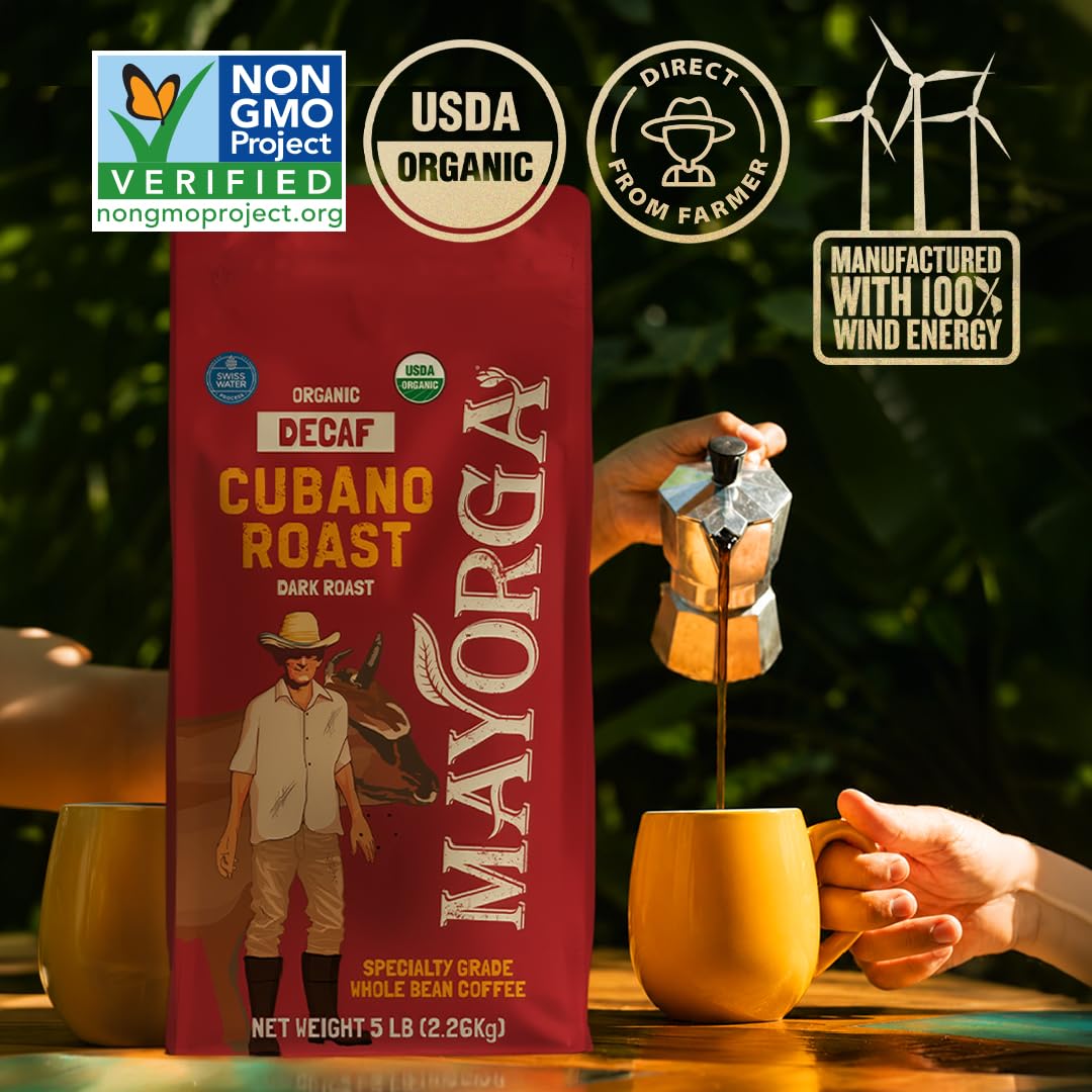 Mayorga Organic Coffee 2lb Cafe Cubano Roast - Dark Roast Whole Bean Specialty Grade Coffee, 100% Arabica, Slow Roasted, Bold and Smooth Flavor with Low Acidity - USDA Organic, Non-GMO, Kosher