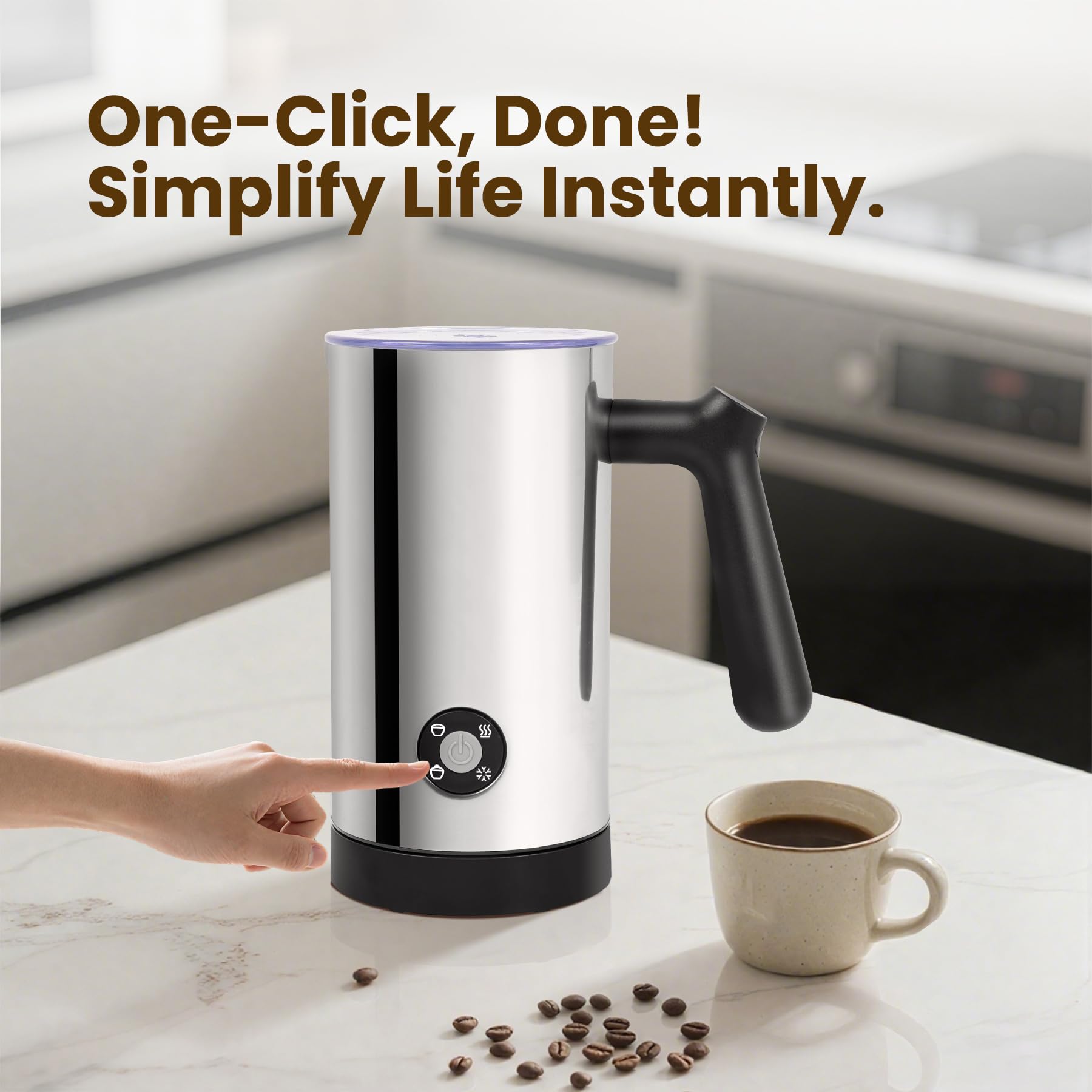 Milk Frother, 4-in-1 Milk Frother and Steamer, 10.6oz Electric Milk Steamer, Automatic Cold and Hot Foam Maker for Lattes, Cappuccinos, Ceramic Lining Interior (Polished)
