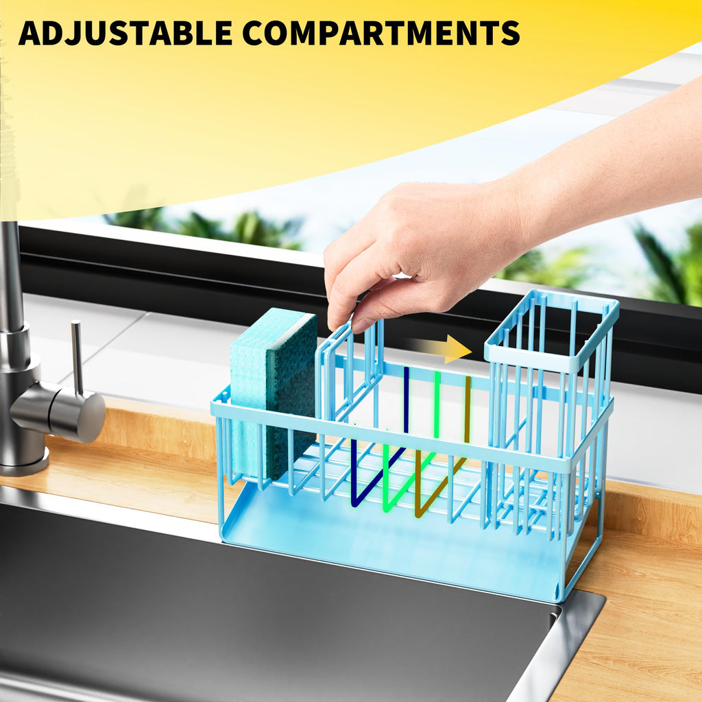 Cisily Sink Caddy Sponge Holder for Kitchen with Brush Holder and Stainless Steel Self Drain Tray, Rustproof Kitchen Sink Organizer for Sponge, Soap Dispenser Storage Accessories