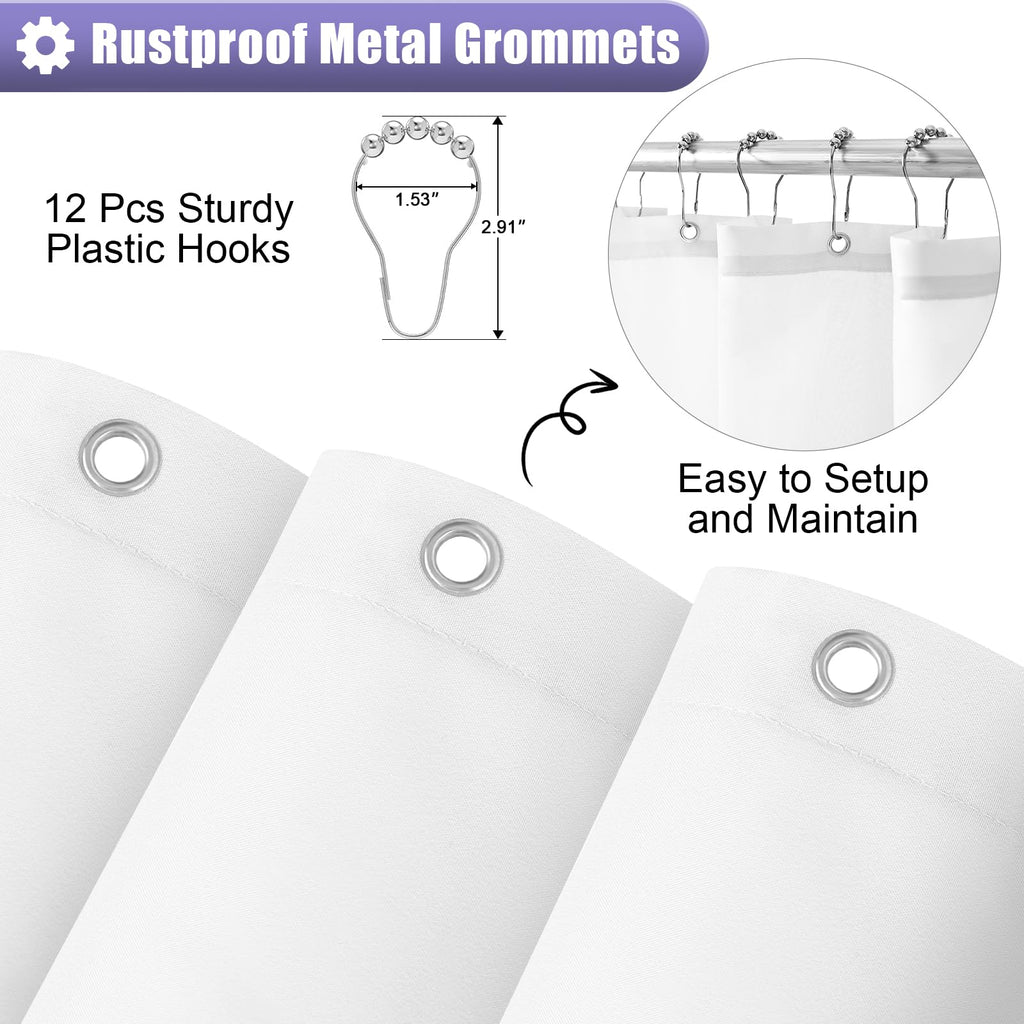 OLANLY Luxury Black and Grey Ombre Shower Curtain Sets with 12 Hooks, Waterproof and Washable Decorative Shower Curtains for Bathroom, 72x72 Inches