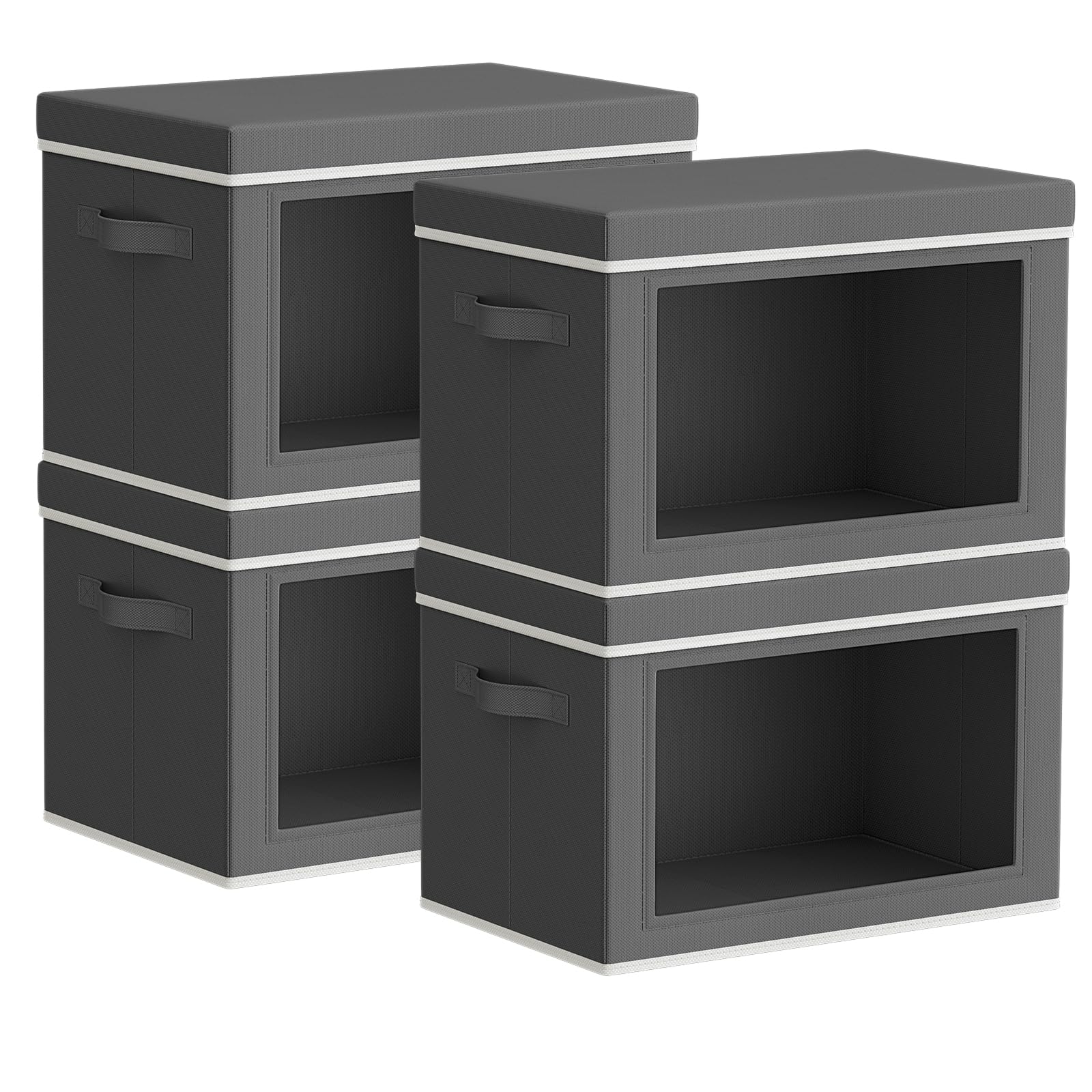 Homsorout Storage Bins with Lids - Fabric Closet Storage Bins with Window, Collapsible Baskets for Shelves 4 Pack, Home Decorative Boxes for Clothes, Closet, Office, Grey