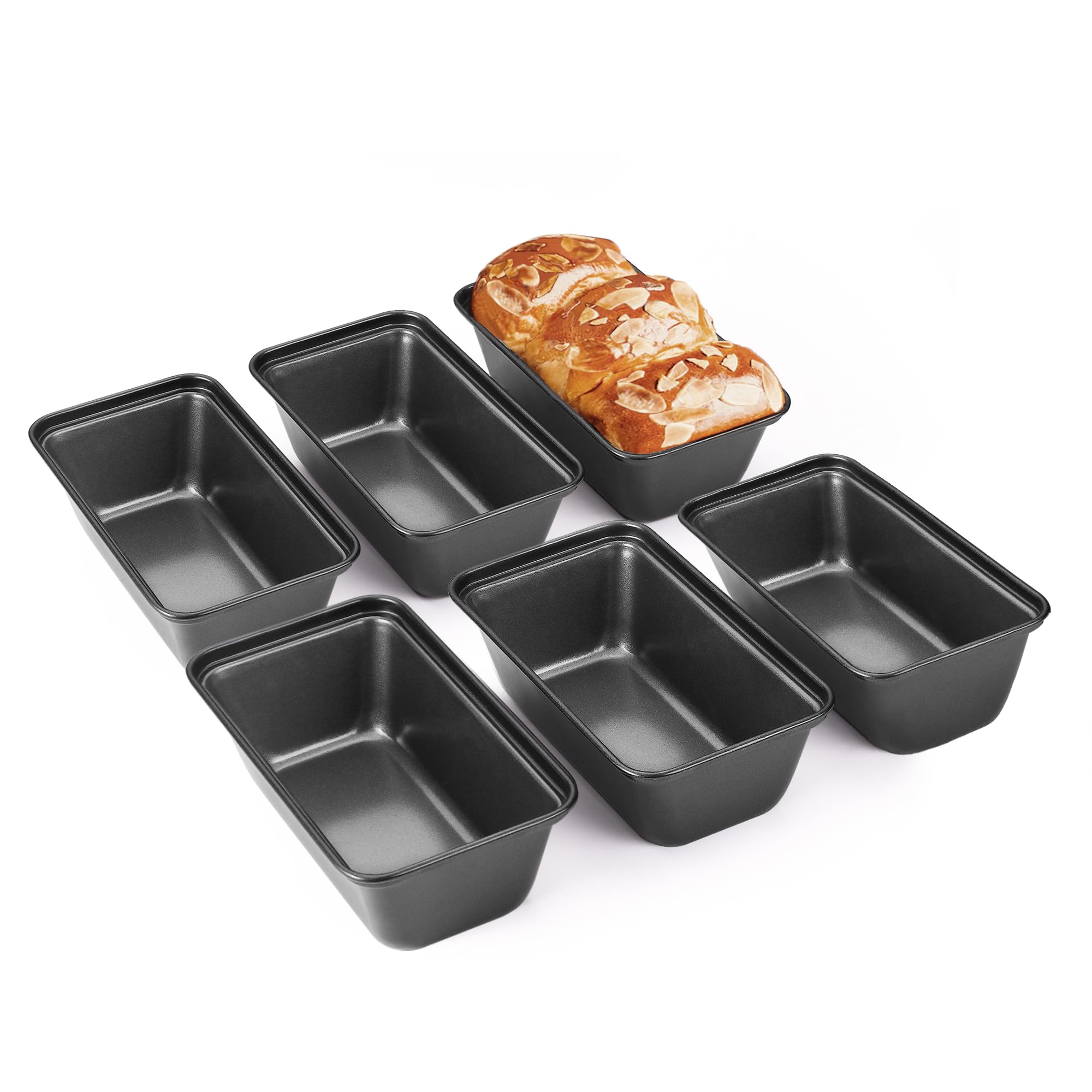 HONGBAKE Mini Loaf Pan for Baking Bread, 6 x 3.3 x 2 In Nonstick Small Banana Bread Tins Set of 3, Tiny Carbon Steel Meatloaf Pan - Dark Grey