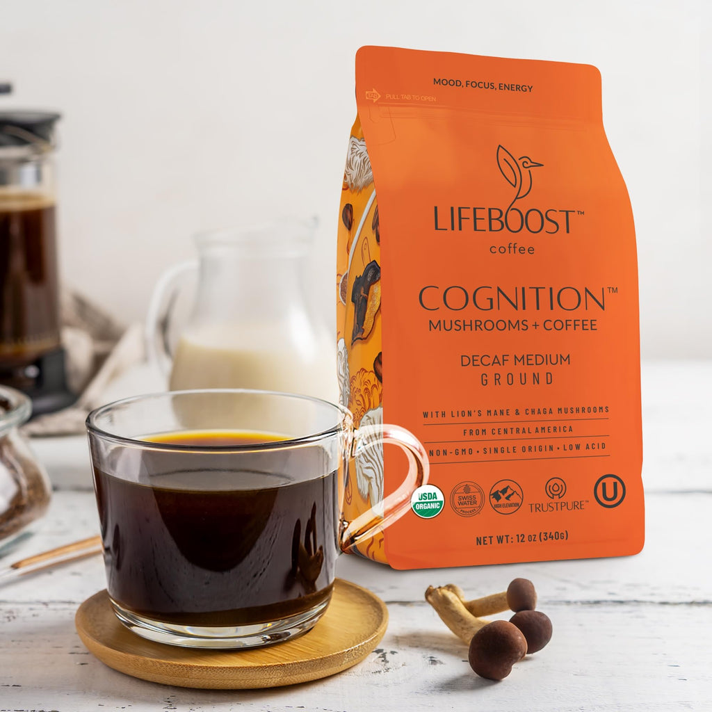 Lifeboost Cognition Mushroom Ground Coffee, Organic Low Acid, 12oz