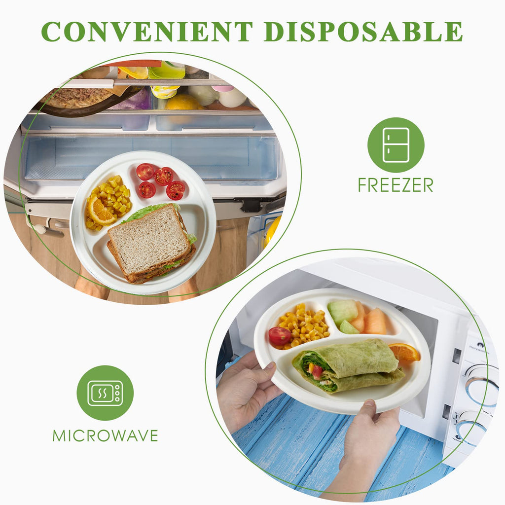 Vplus 200 Pack Paper Plates 7 inch 100% Compostable, Heavy-Duty Disposable Paper Plates Bagasse Natural Biodegradable Eco-Friendly Sugarcane