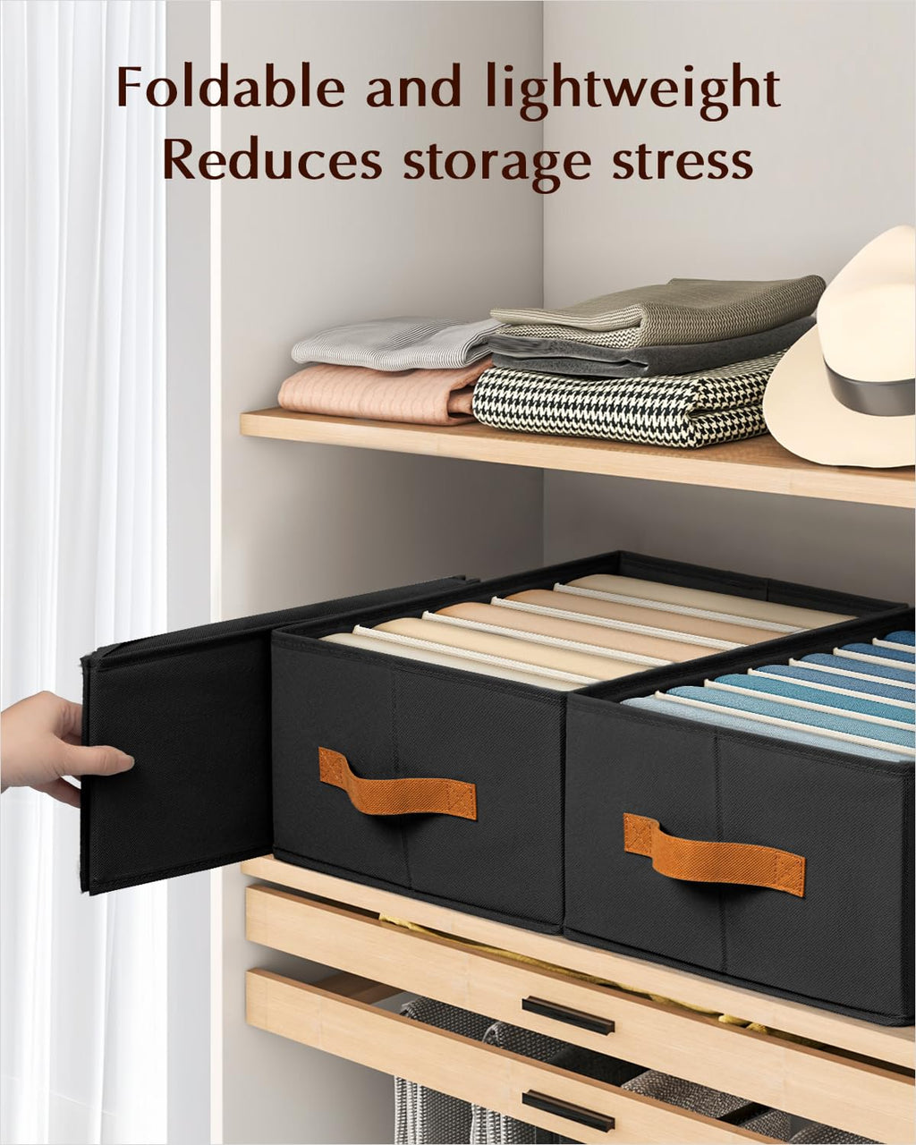Homsorout Clothes Organizers and Storage - 4/5/7 Grids Fabric Jeans Organizer with Handles, Foldable Closet Organizers Dividers, Wardrobe organizer for Pant, Sweater, T-shirt, Scarf, 6 Pack, Beige