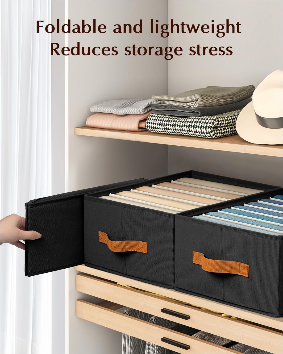 Homsorout Clothes Organizers and Storage - 4/5/7 Grids Fabric Jeans Organizer with Handles, Foldable Closet Organizers Dividers, Wardrobe organizer for Pant, Sweater, T-shirt, Scarf, 6 Pack, Beige
