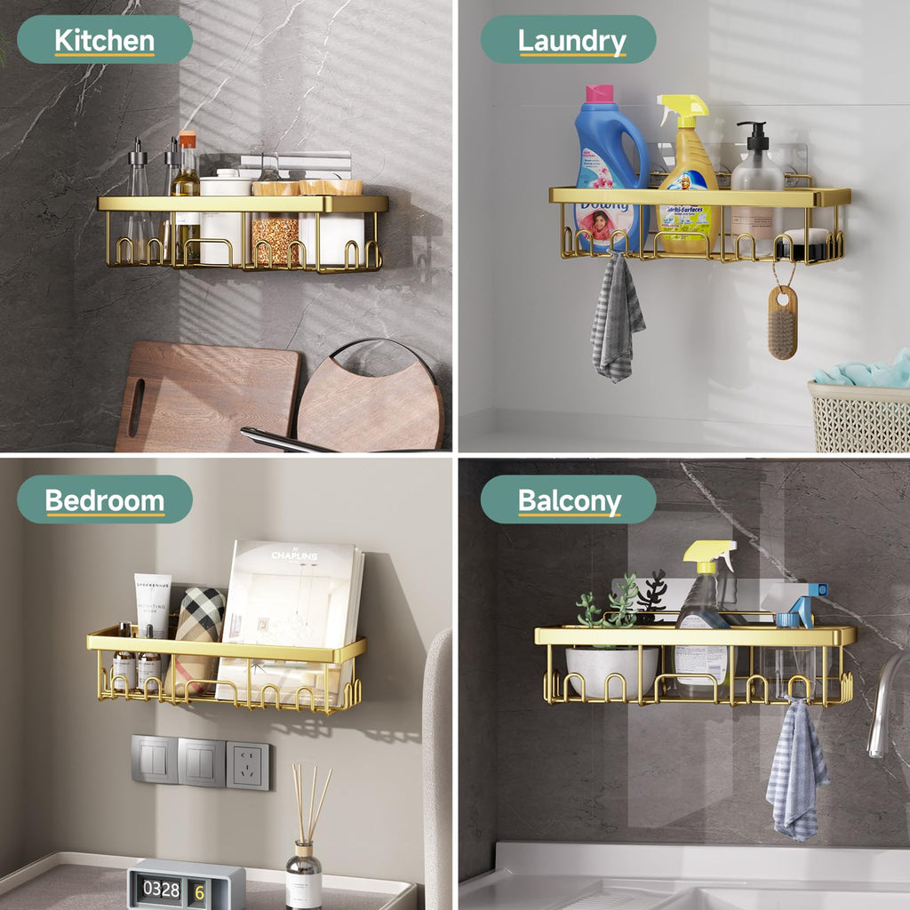 Veken Shower Caddy 6-Pack, Advanced Rustproof Design, No Drilling Adhesive Shelves, Rack with Soap Holder, Large Capacity Bathroom Organizers and Storage, Wall-Mounted Kitchen & Home Decor