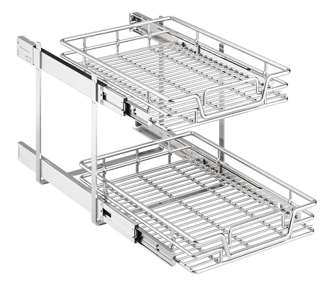 2-Tier Kitchen Cabinet,Pull Out Cabinet Organizer,Shelf and Drawer Organizer Slide Out Pantry Storaqe Basket in Multiple Sizes (12" W x21 D)