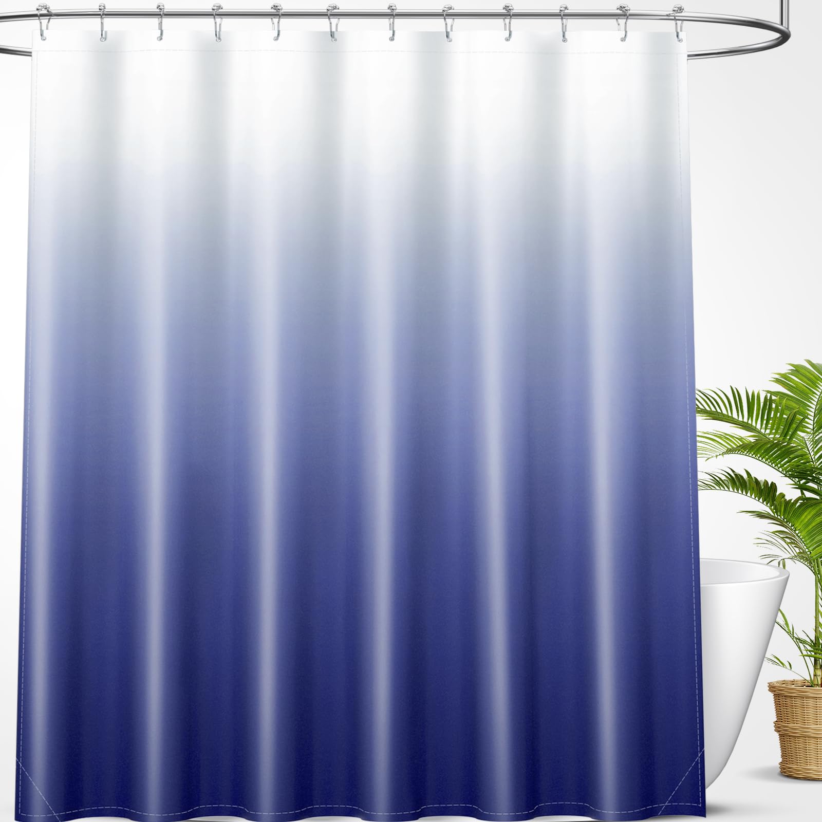 OLANLY Luxury Black and Grey Ombre Shower Curtain Sets with 12 Hooks, Waterproof and Washable Decorative Shower Curtains for Bathroom, 72x72 Inches