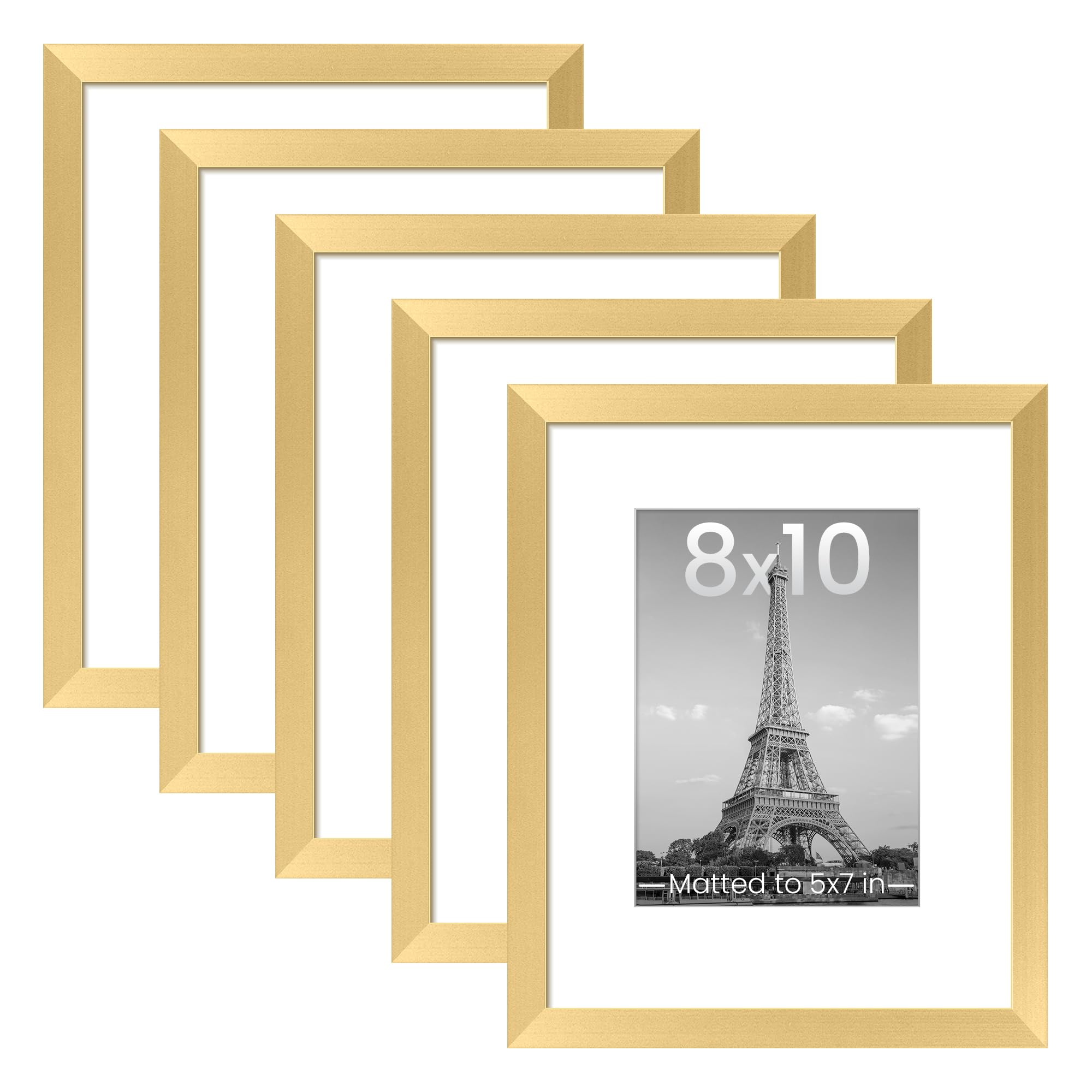 upsimples 8x10 Picture Frame Set of 5, Display Pictures 5x7 with Mat or 8 x 10 Without, Wall Gallery Photo Frames, Black