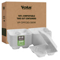 Vplus 100% Compostable Clamshell Take Out Food Containers, 90 PACK 8 inch x 8 inch Eco-Friendly Disposable 3 Compartment, Heavy-Duty Bagasse To-Go Containers for Next Day Lunch, Potluck Party