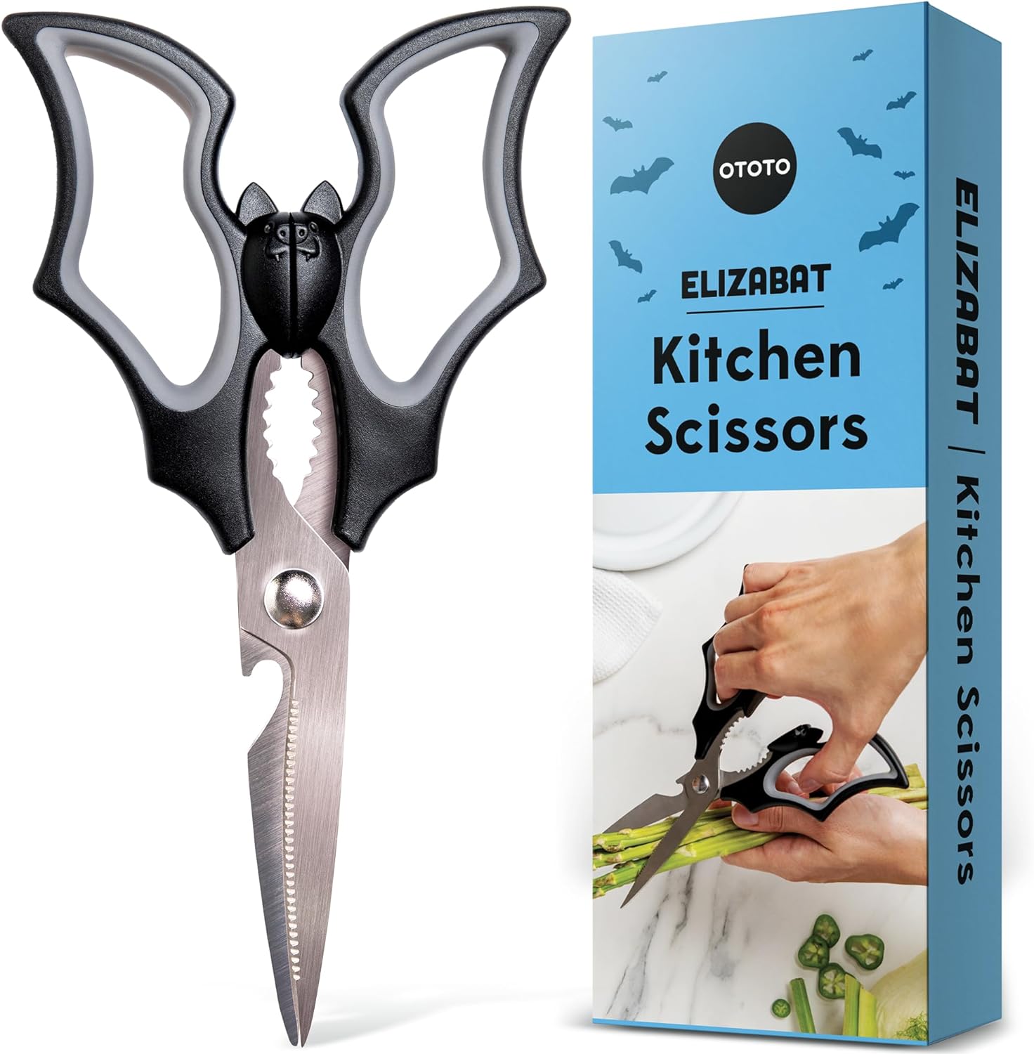 OTOTO Bundle of 2 NEW! Spookula Vampire Umbrella Unique Umbrella & NEW!! Elizabat Kitchen Scissors Cute Bat Kitchen Shears