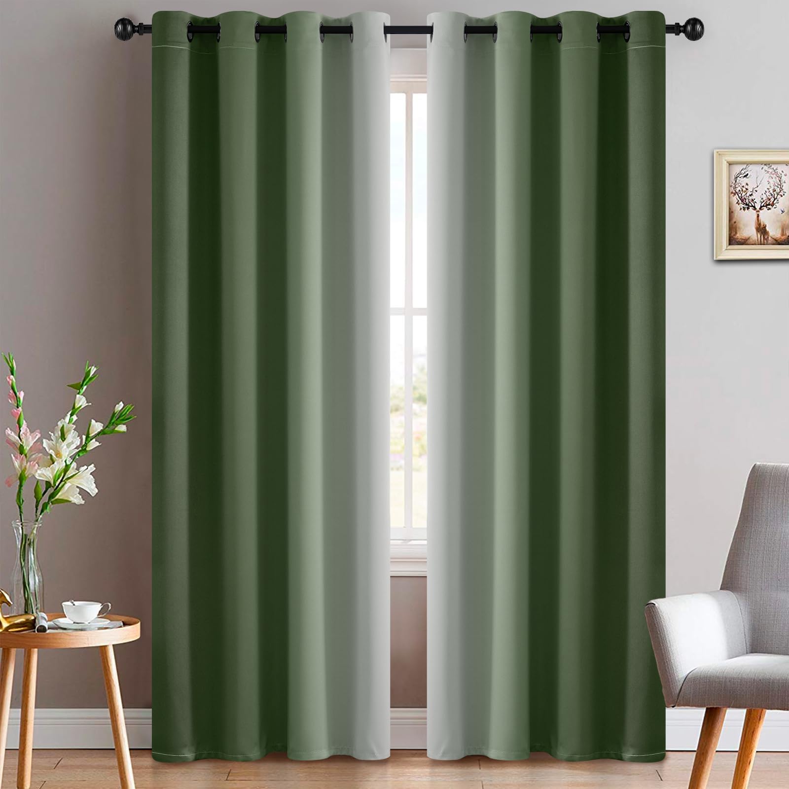 Yakamok Blue and Greyish White Ombre Curtains, Room Darkening Gradient Color Curtains for Bedroom, Light Blocking Thermal Insulated Window Drapes for Living Room(2 Panels, 52x84 Inch)