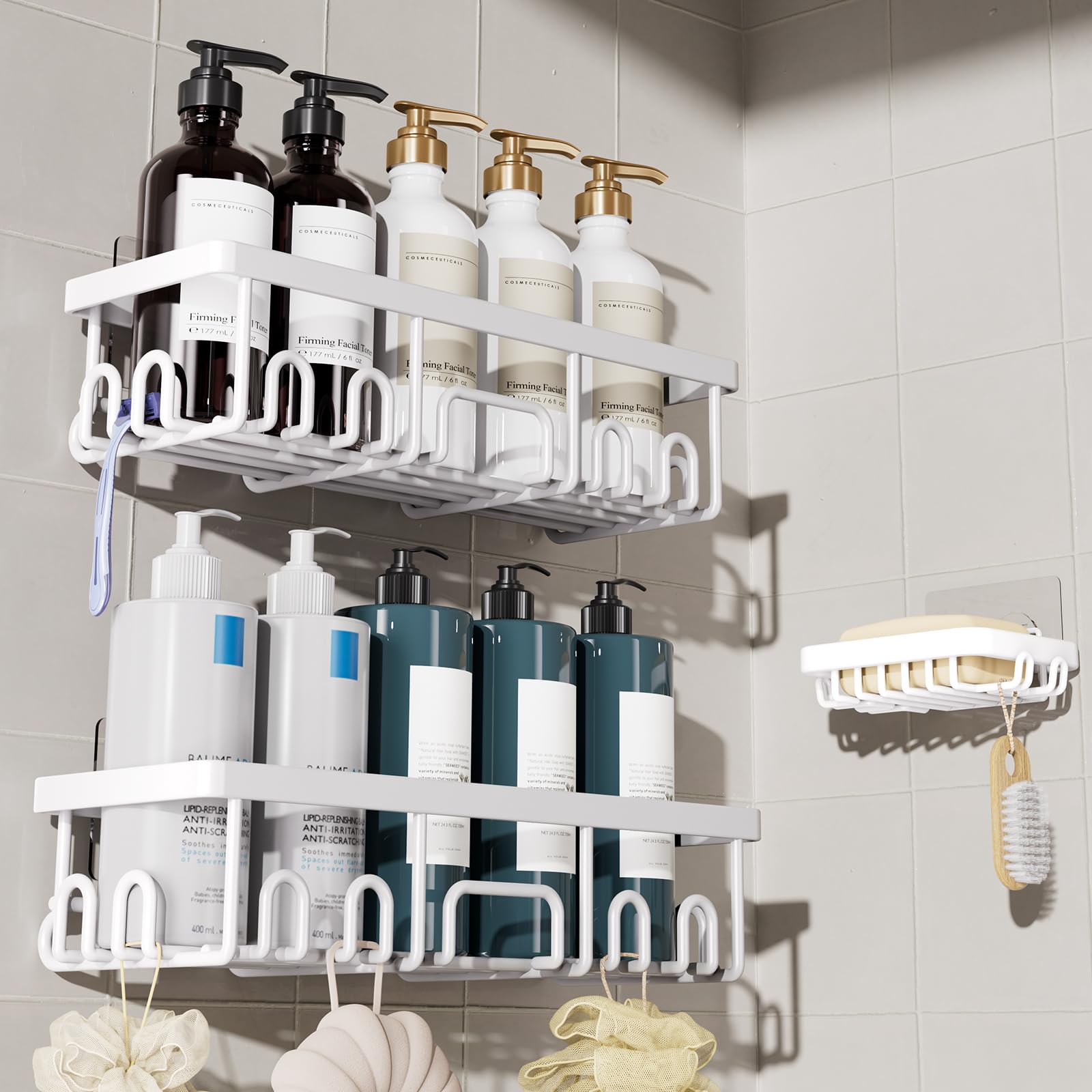 Veken Shower Caddy 6-Pack, Advanced Rustproof Design, No Drilling Adhesive Shelves, Rack with Soap Holder, Large Capacity Bathroom Organizers and Storage, Wall-Mounted Kitchen & Home Decor