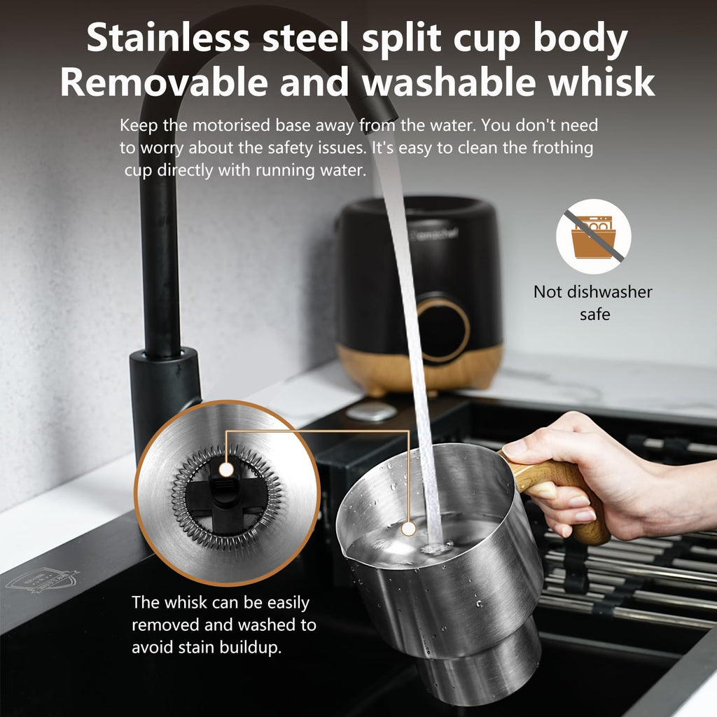 AMZCHEF 8-IN-1 Milk Frother and Steamer 21 oz, 550 Watts Split Stainless Steel Automatic Steamer, Milk's Warmer for Latte, Cappuccino, Hot Chocolate, Hot&Cold Froth, Heated Milk, Baby Food Wood&Black