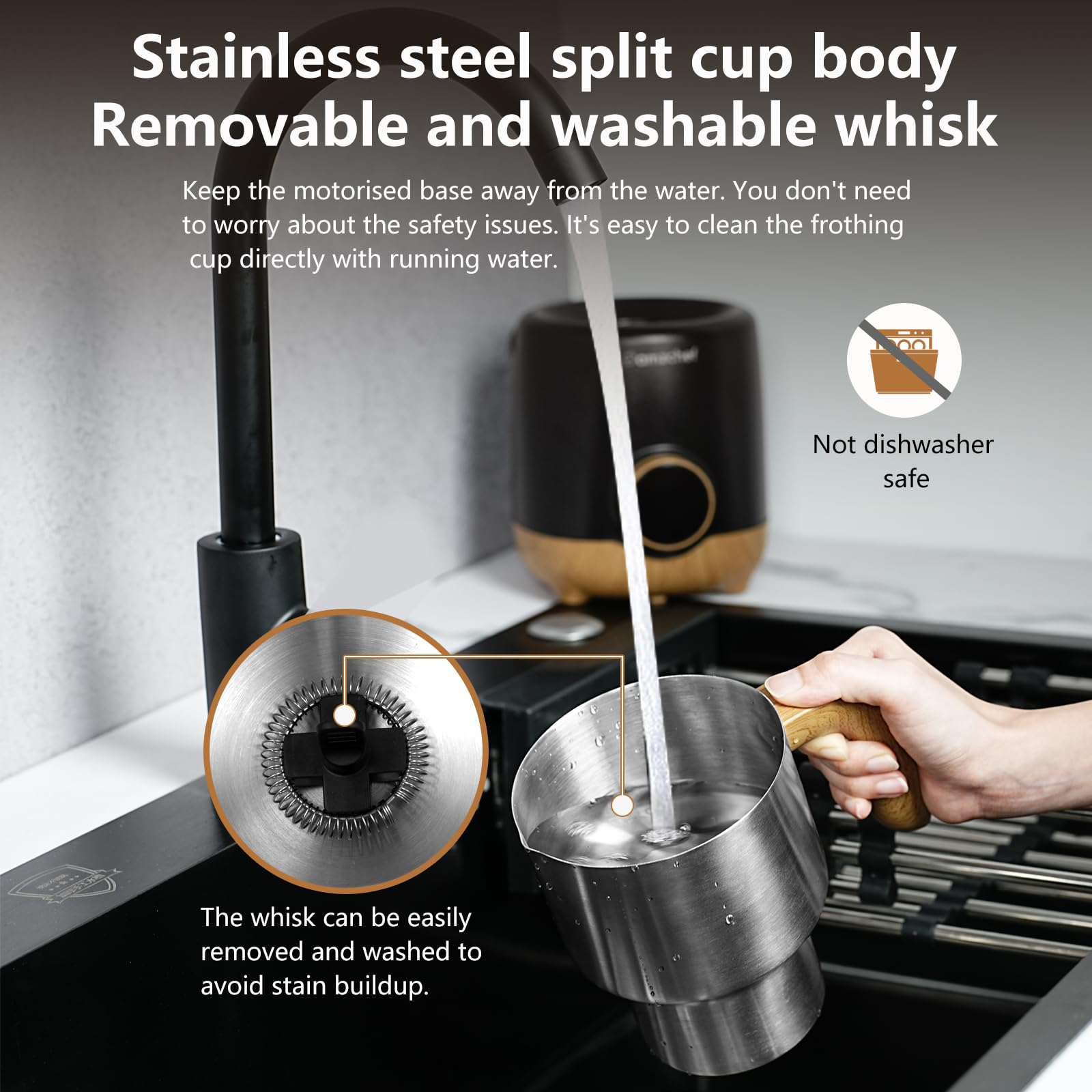 AMZCHEF 8-IN-1 Milk Frother and Steamer 21 oz, 550 Watts Split Stainless Steel Automatic Steamer, Milk's Warmer for Latte, Cappuccino, Hot Chocolate, Hot&Cold Froth, Heated Milk, Baby Food Wood&Black