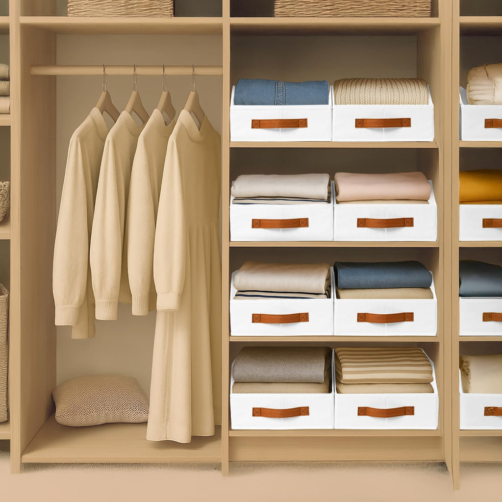 Homsorout Fabric Storage Bins for Organizing - 6 Pack Large Trapezoid Collapsible Storage Bins with Front Handle, Closet Organizers and Storage for Bedroom, Home Shelves, Small Spaces, Beige