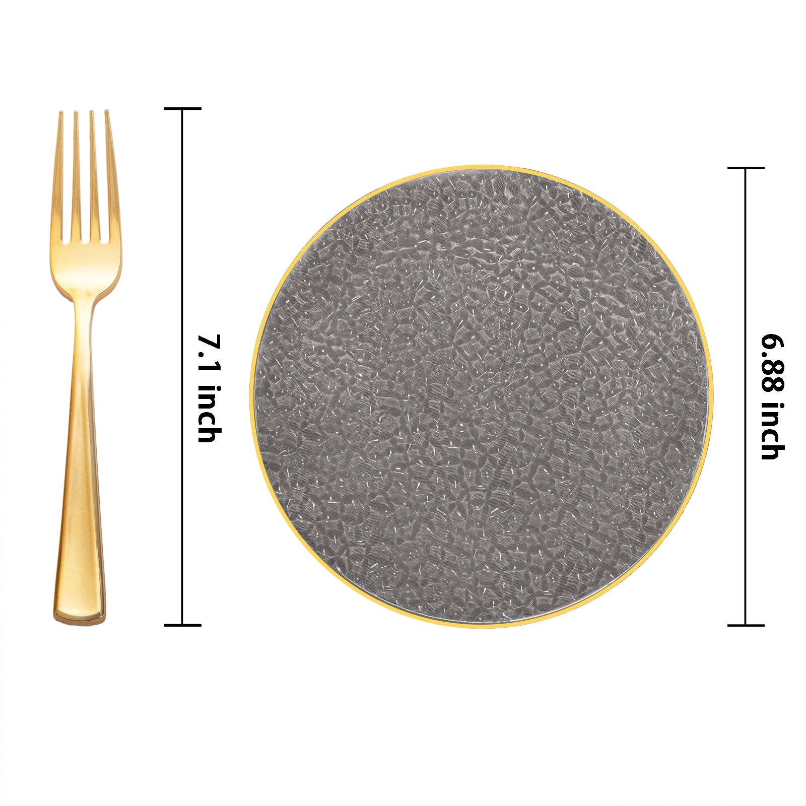 DaYammi 240Pcs Gold Plastic Plates Including 120Pcs Dessert Plates and 120Pcs Cake Forks,Hammered Party Plate,Clear Gold Appetizer plates Heavy duty Disposable Plastic Plate for Party Wedding Birthday