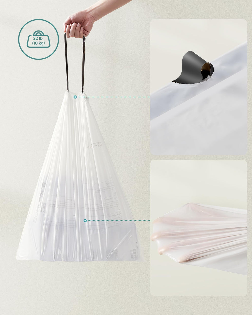 SONGMICS Trash Bags for 8-Gallon (30 L) Trash Cans, Drawstring Kitchen Garbage Bags, Pre-Separated, Liner Code 30A, 2 Rolls, 90 Count, White UKRB30A02