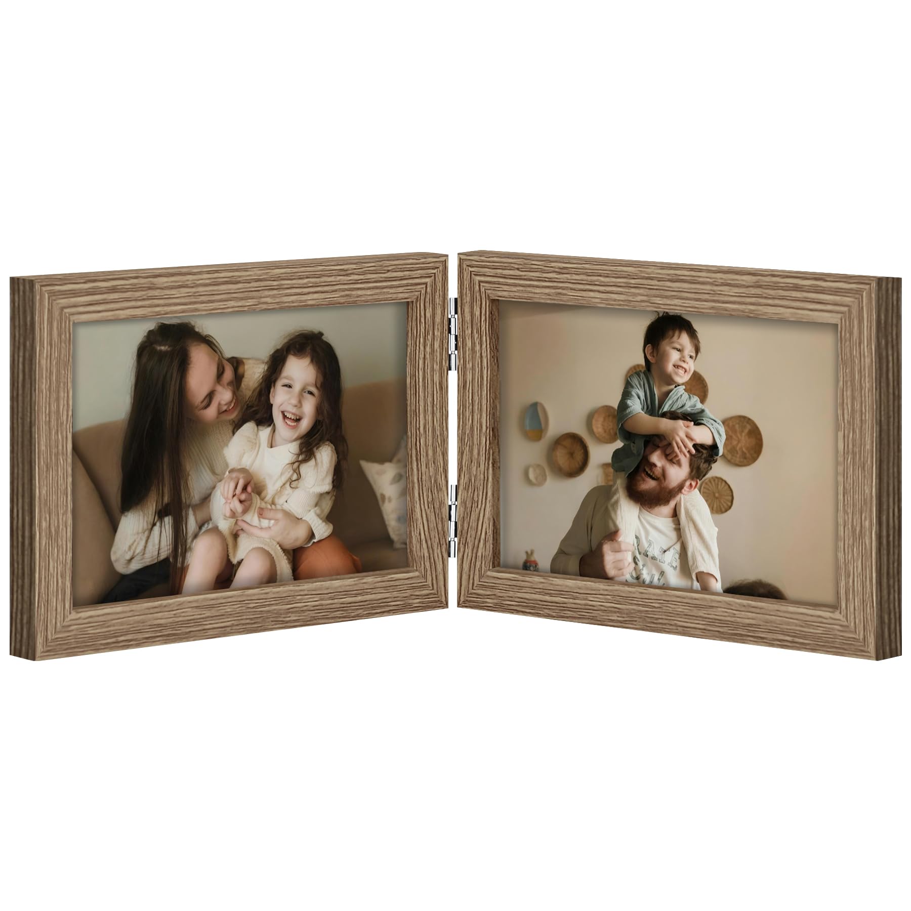 decorUhome Double 4x6 Picture Frame Vertical, Engineered Wood Bifold Photo Frame with Plexiglass for Tabletop Display, 4x6, Black