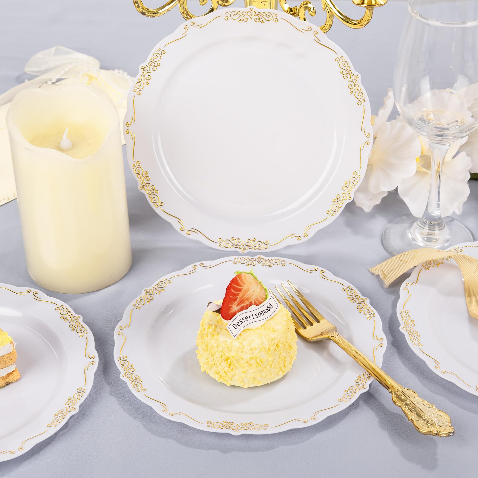 DaYammi 60PCS White Plastic Plates, Heavy Duty White Disposable Plates Premium 10inch Dinner Plates Hard Plastic Plates Disposable for Party Wedding Bridal Shower