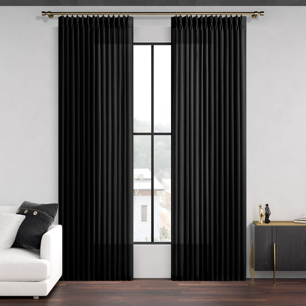 Pinch Pleated Linen Curtains 96 Inches Extra Long Olive Green Drapes, Thick Linen Light Filtering Memory Trained Pleat Curtain for Living Room and Bedroom Privacy 2 Panels Texture with Back Tab
