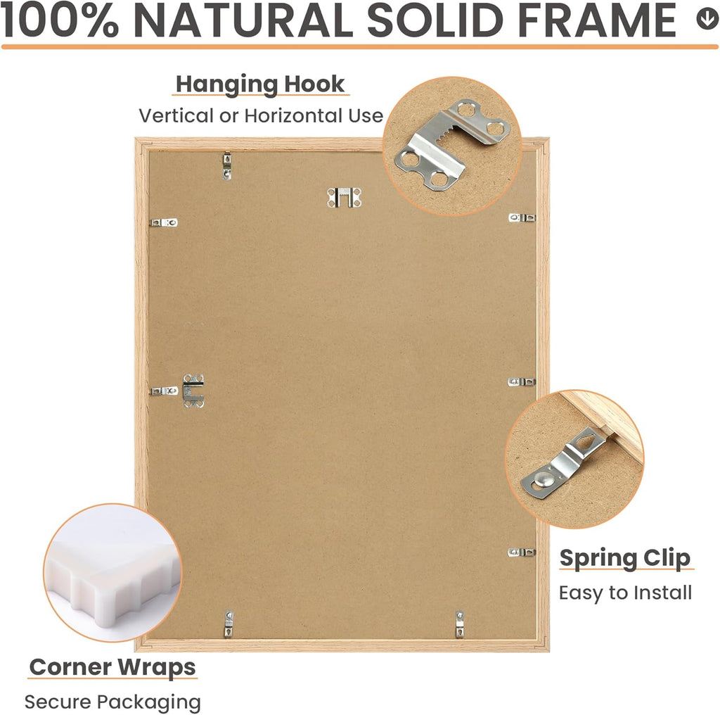 upsimples 16x20 Frames Set of 3, Natural Solid Wooden Picture Frames, Display 11x14 with Mat or 16 x 20 Without for Vertical or Horizontal Wall Hanging