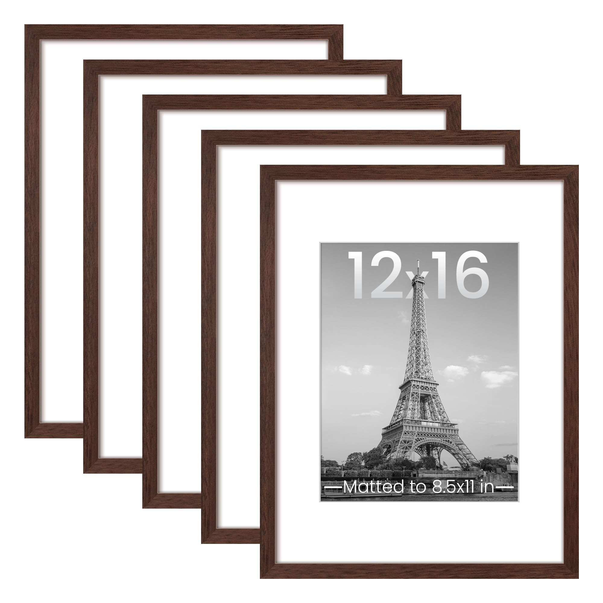 upsimples 8x10 Picture Frame Set of 5, Display Pictures 5x7 with Mat or 8 x 10 Without, Wall Gallery Photo Frames, Black