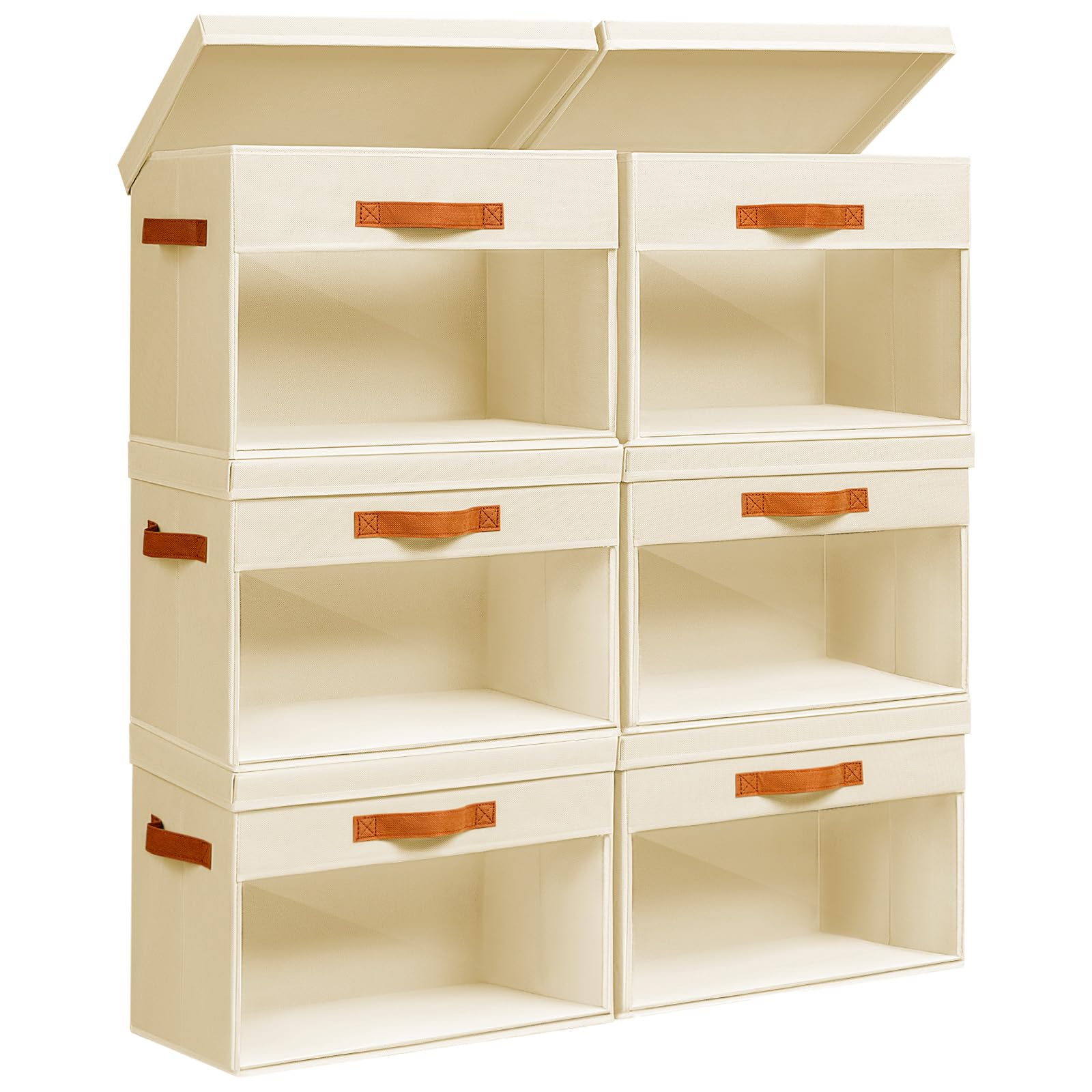 Homsorout Large Storage Bins with Lids - 4 Pack Foldable Decorative Organizers with Clear Windows & Handles, Cube Storage Organizers for Clothes, Blankets, Sweaters, Sheets, Beige