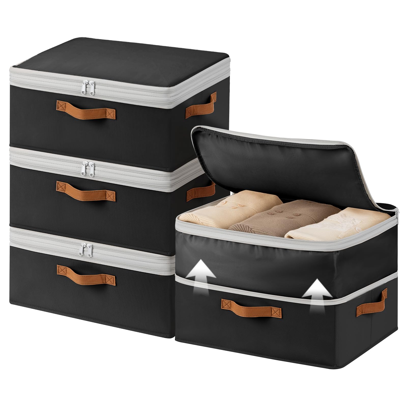 Homsorout Large Closet Storage Bins - Compression Organizer Bins, Stackable Closet Organizer, Expandable Under Bed Storage Containers for Clothes, Towels, Sheet, 2 Pack, Beige