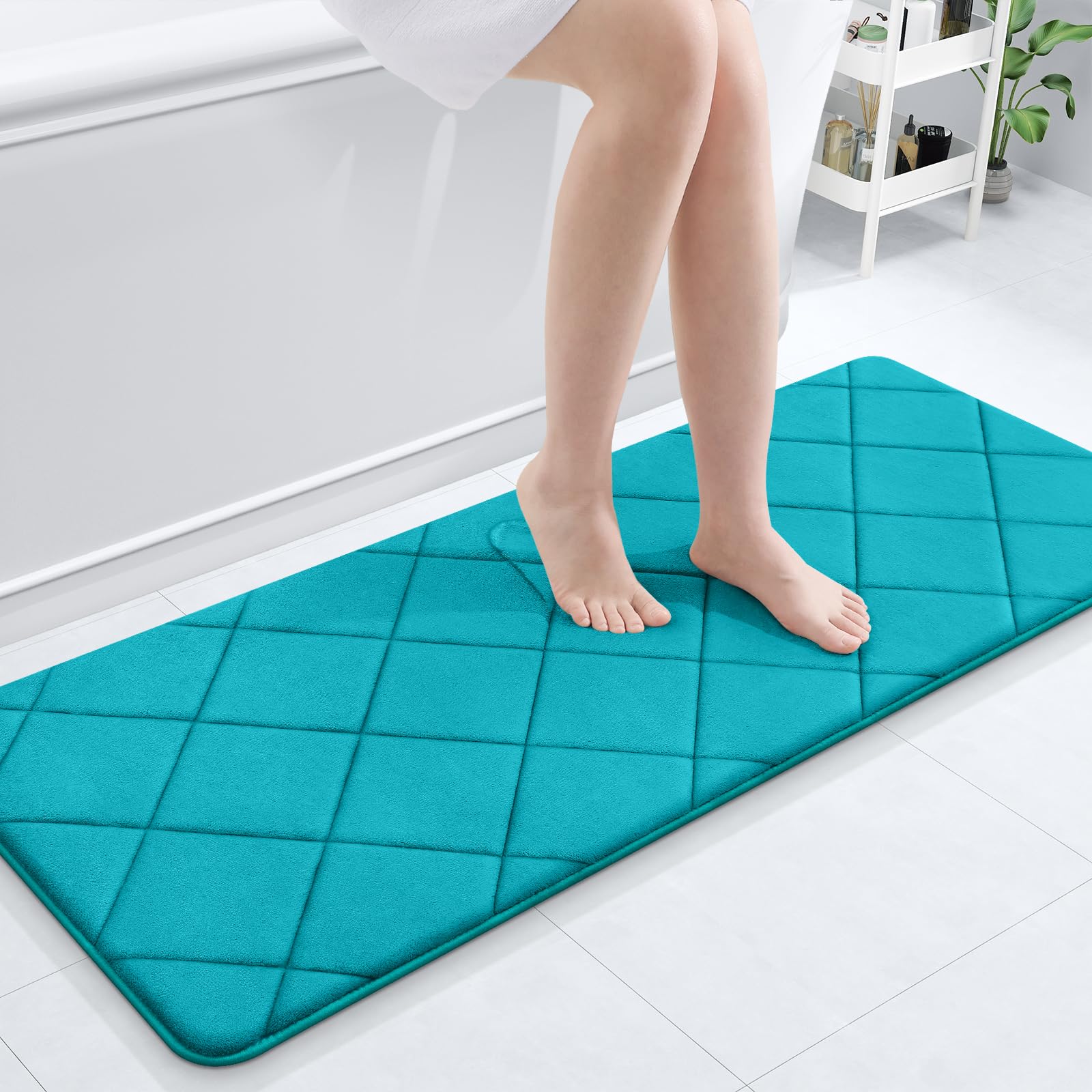 OLANLY Memory Foam Bath Mat 30x20, Ultra Soft and Absorbent Bathroom Rugs, Machine Washable, Comfortable Bath Carpet for Bathroom Floor, Tub and Shower, Black