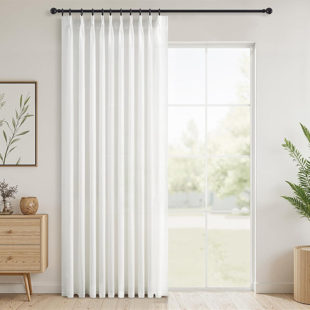 96 Inches Long Pleated Sheer Curtains,Dark Linen Blended Light Filtering Window Curtains 96 Length 2 Panels for Living Room Bedroom Pinch Pleat Drapes with Hooks 2 Panels 40" Wx96 L,Light Brown