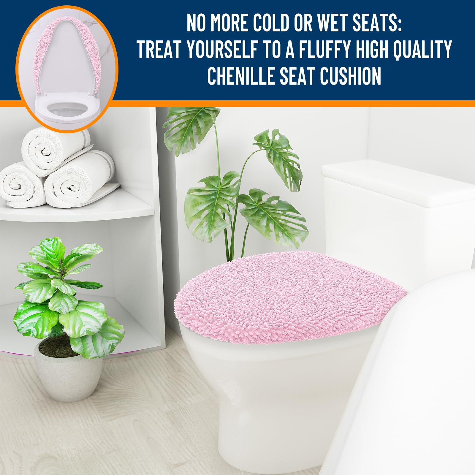 OLANLY Soft Chenille Bathroom Toilet Lid Cover, Machine Washable Seat Covers, 17.5x15, Stays in Place Rubber Backing, Fits Most Round, Elongated and Oblong Lids, Accessories Decor, Gray
