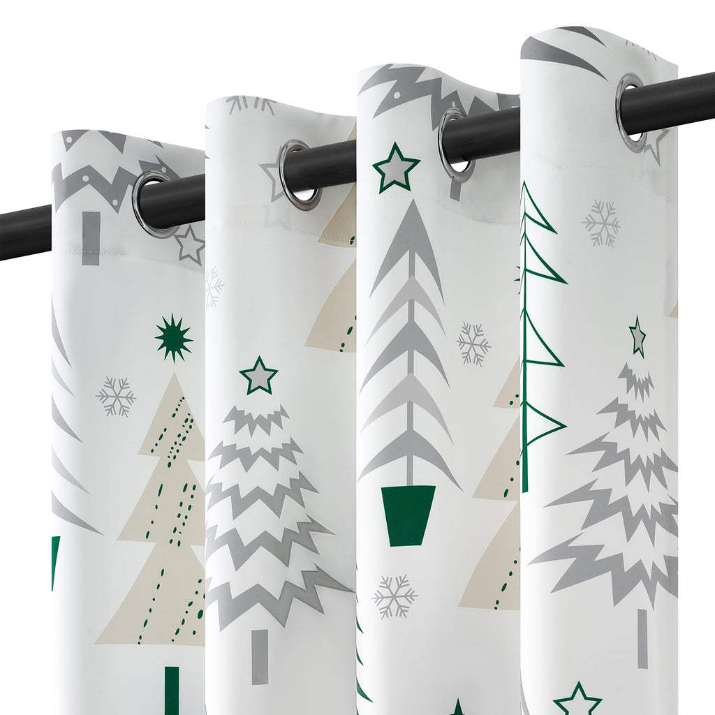 Topfinel Christmas Curtains 84 Inch Length for Living Room 2 Panels Set,Grommet Xmas Decoration Window Curtains with Christmas Tree and Snowflake Print for Bedroom,Set of 2,52x84 Inches Long,White