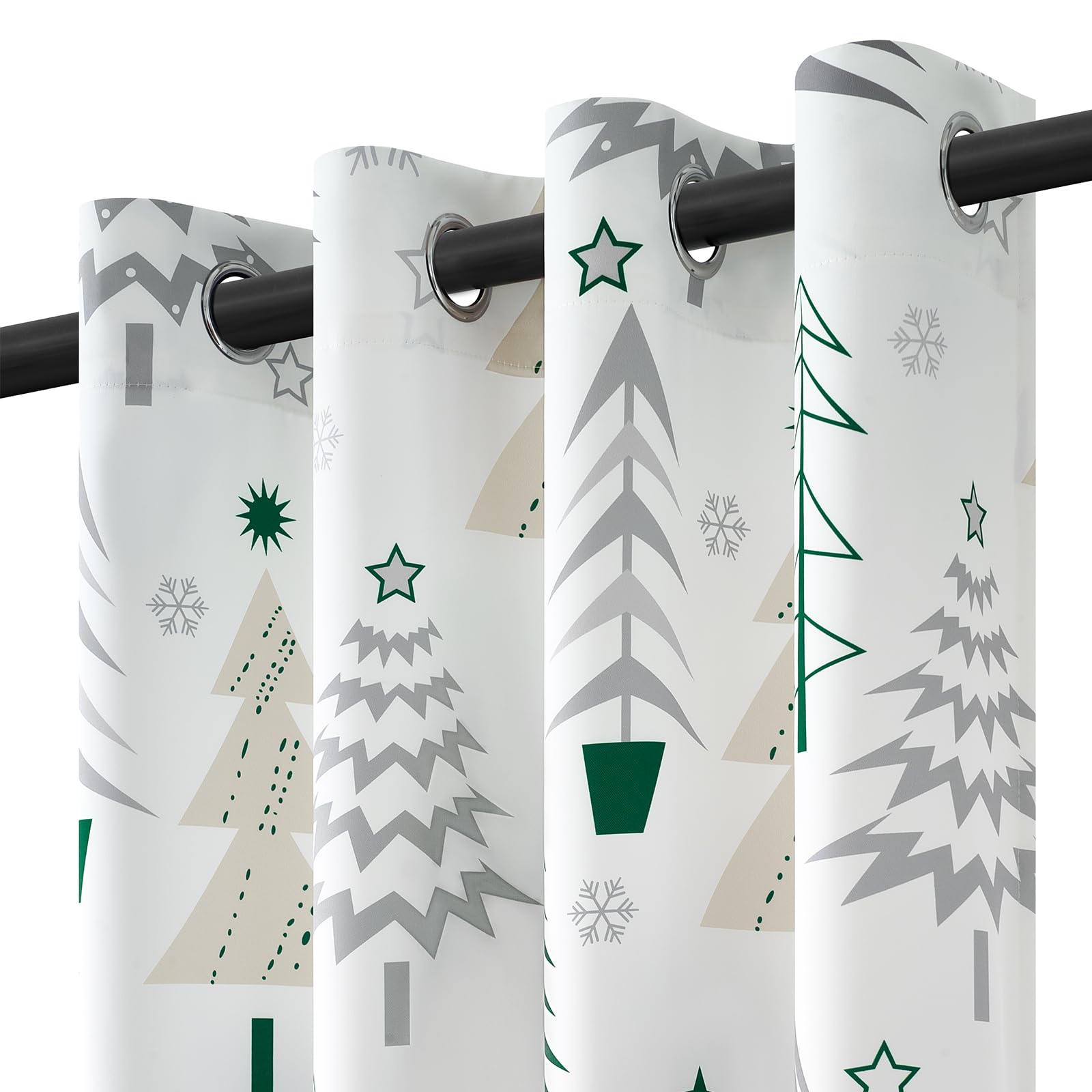 Topfinel Christmas Curtains 84 Inch Length for Living Room 2 Panels Set,Grommet Xmas Decoration Window Curtains with Christmas Tree and Snowflake Print for Bedroom,Set of 2,52x84 Inches Long,White