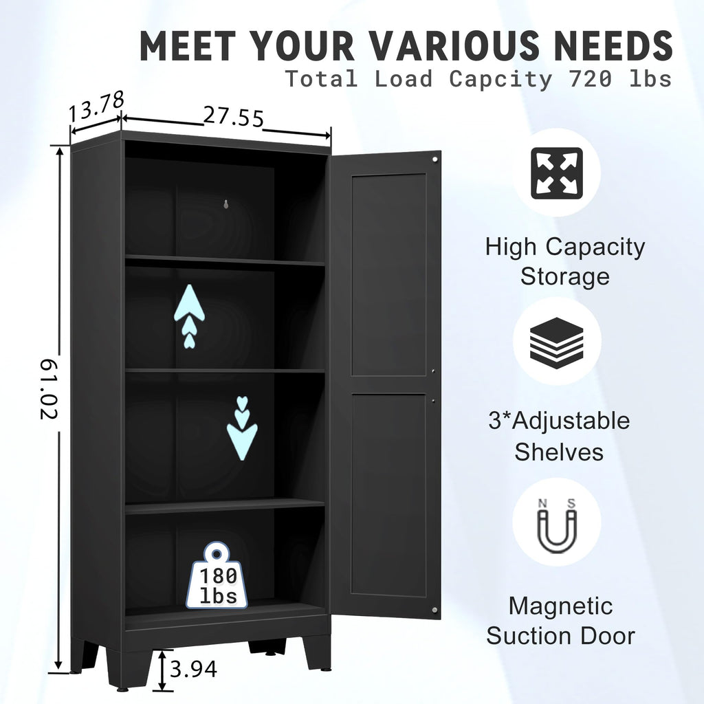 GAIOUS Metal Pantry Cabinet, Kitchen Pantry Storage Cabinets with 2 Door and 3 Adjustable Shelves, White Kitchen Pantry Cabinet, Freestanding Cupboard for Dining Room Living Room Bathroom