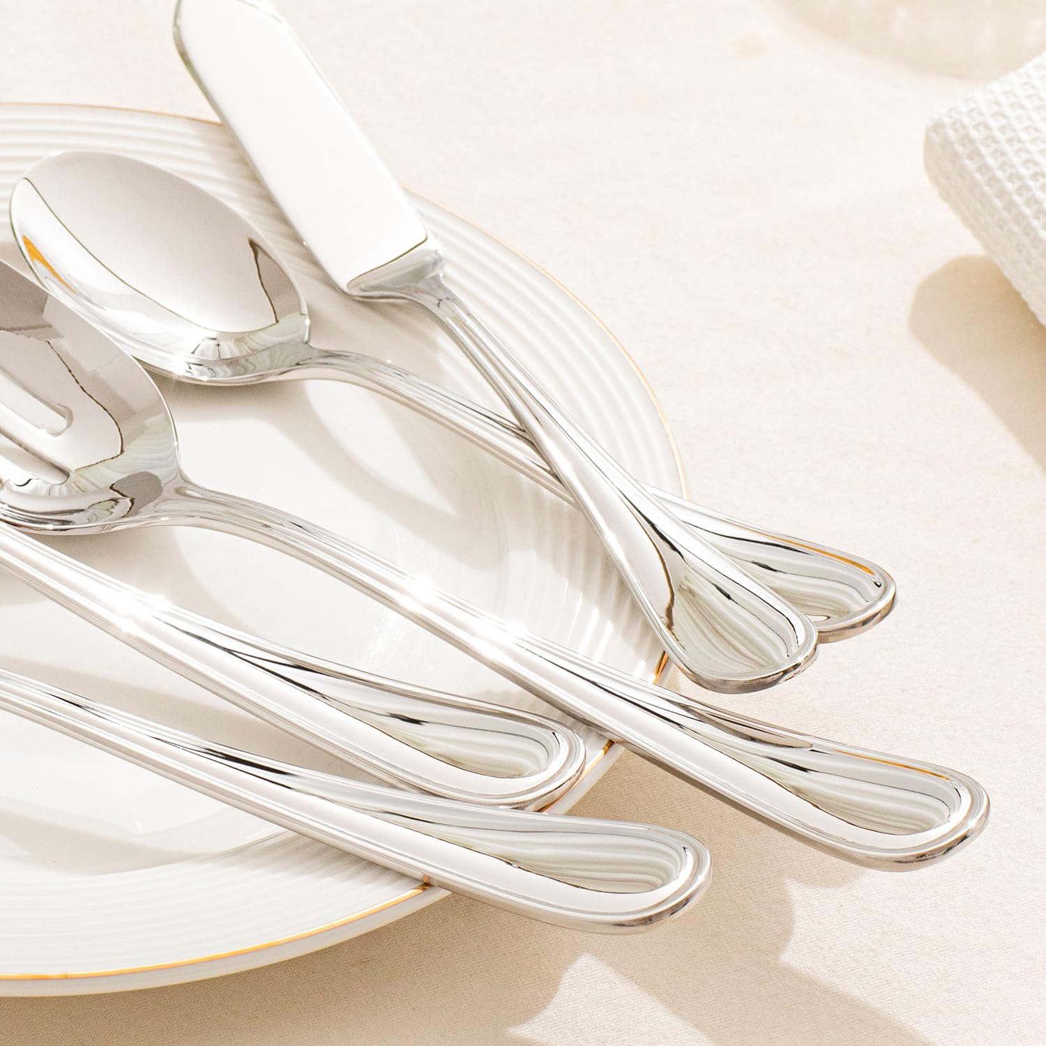 KINGSTONE 20 Piece Teardrop Silverware Set for 4, 18/10 Stainless Steel Flatware Set, Modern Design Cutlery Set for Home/Hotel/Wedding,Mirror Polished and Dishwasher Safe