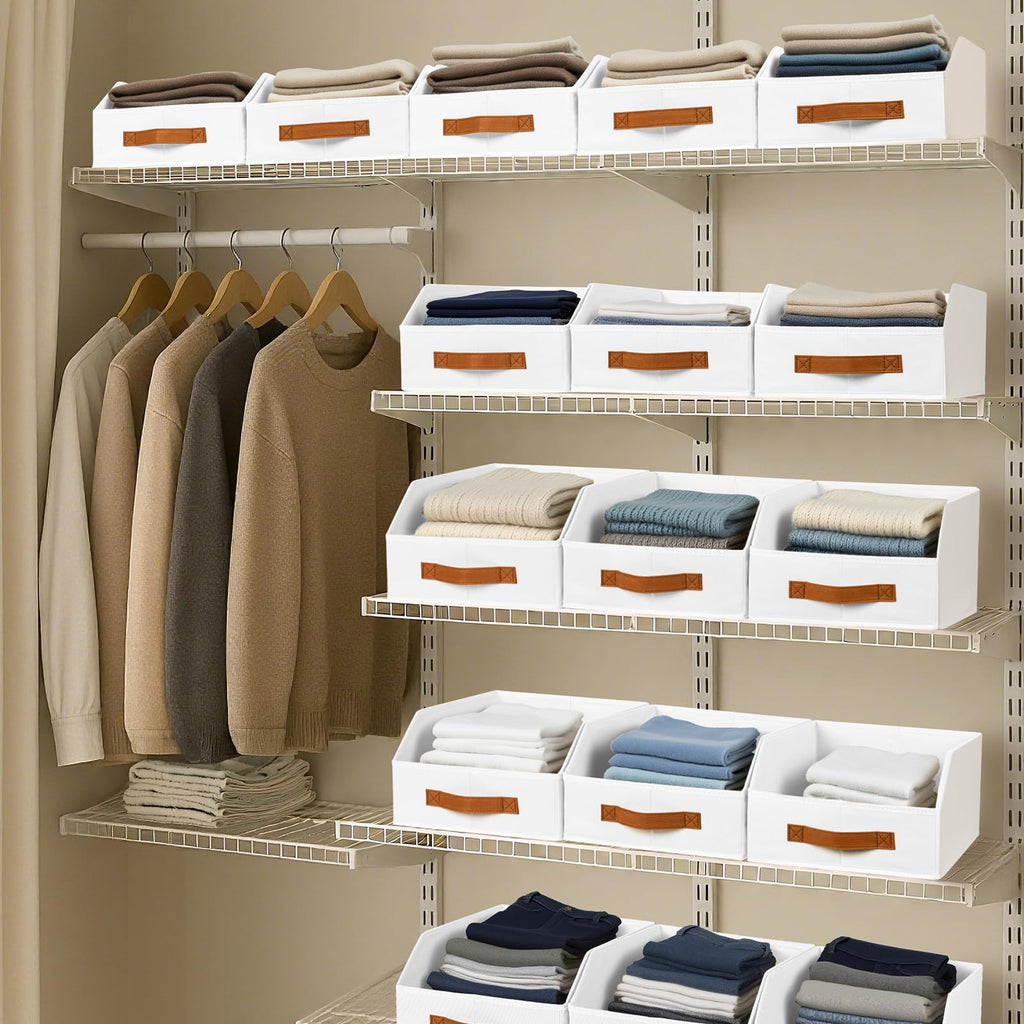 Homsorout Fabric Storage Bins for Organizing - 6 Pack Large Trapezoid Collapsible Storage Bins with Front Handle, Closet Organizers and Storage for Bedroom, Home Shelves, Small Spaces, Beige