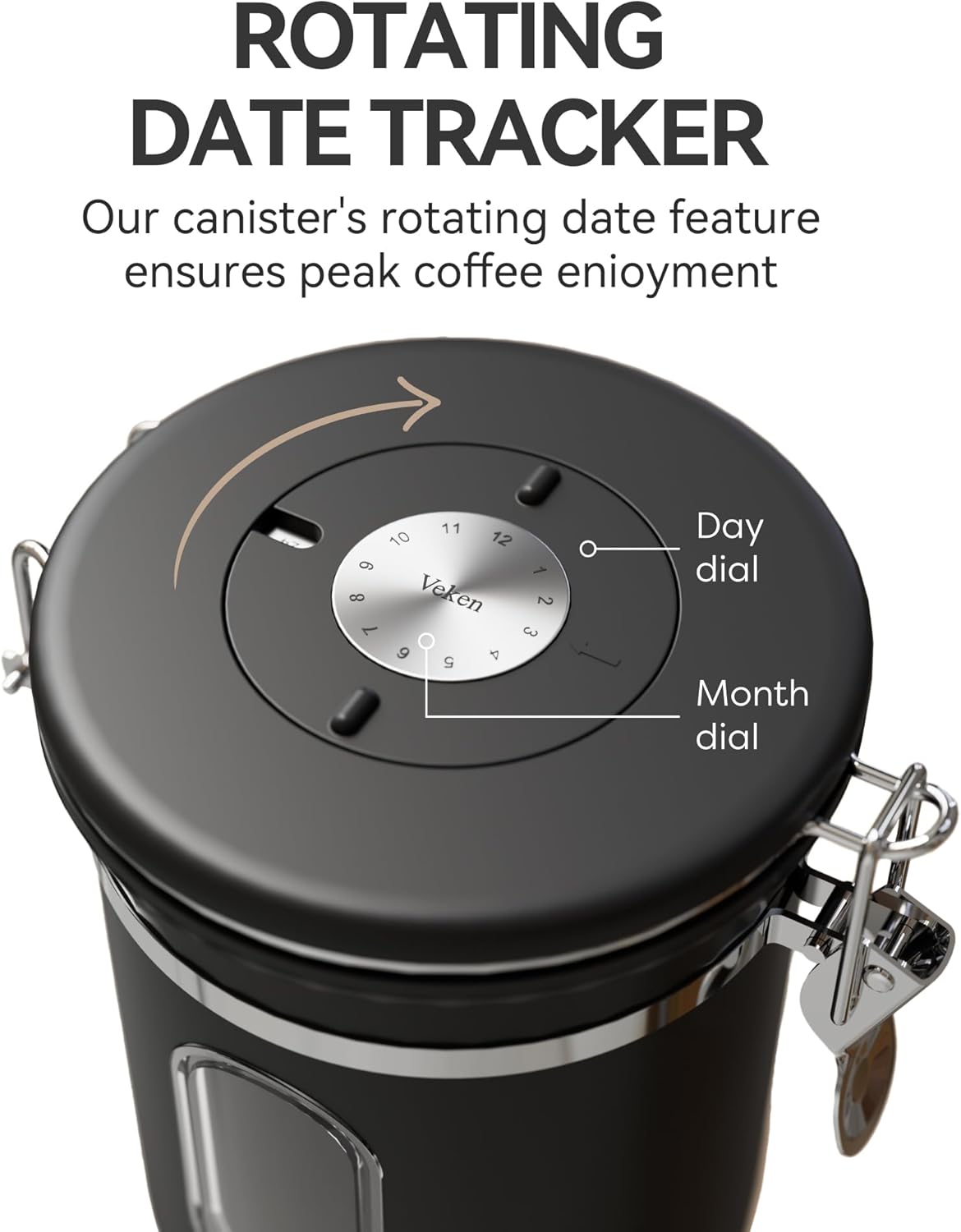 Veken Coffee Canister with Window,Airtight Stainless Steel Kitchen Food Storage Container, Date Tracker & Scoop for Grounds Coffee, Beans, Tea,Flour,Cereal,Sugar,22OZ,Copper