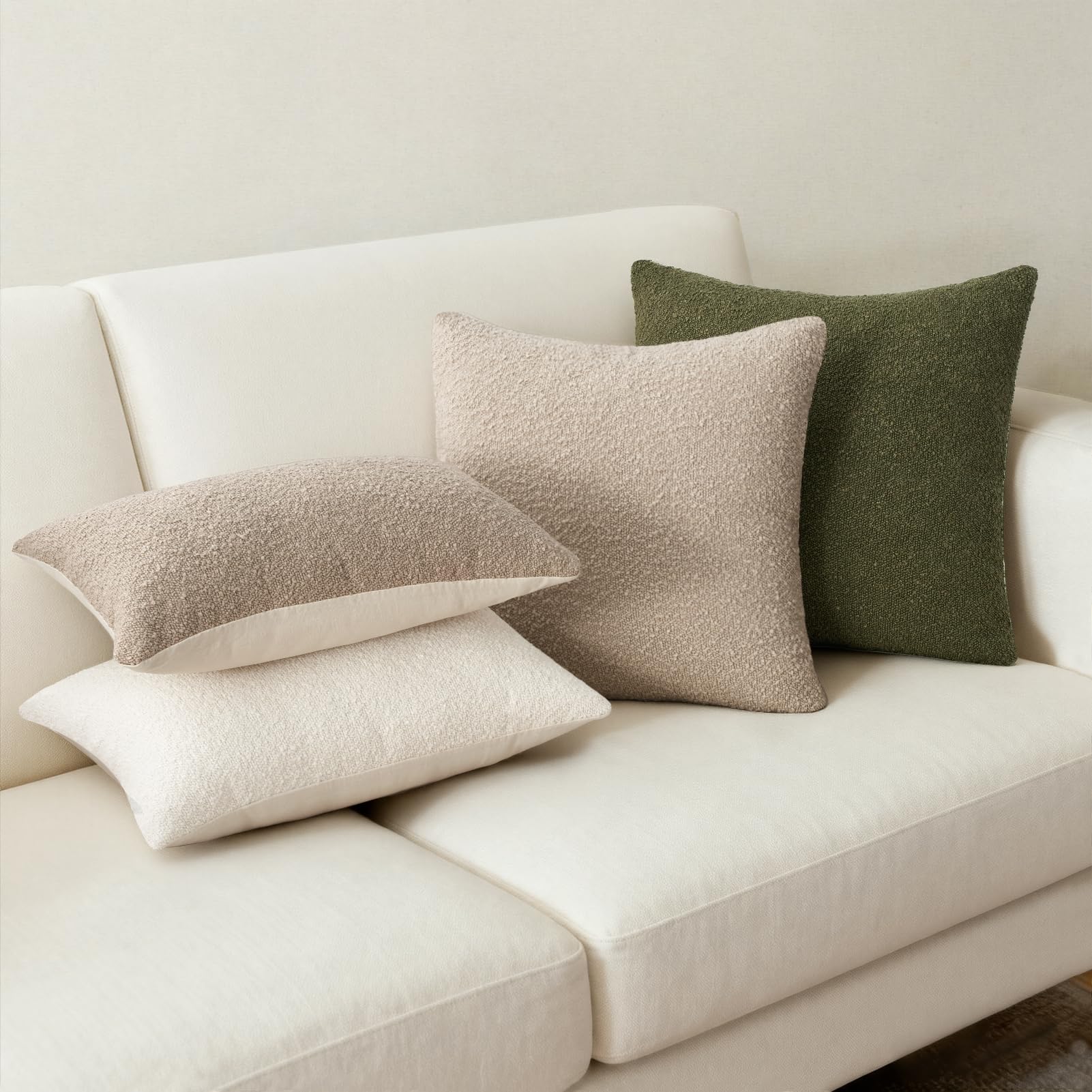 Topfinel Boucle Decorative Pillow Covers 18x18 Inches Set of 4 Neutral Cream Ivory White Pillowcase with Linen Cotton Back Chair Sofa Modern & Minimal Living Room Spring Home Decor