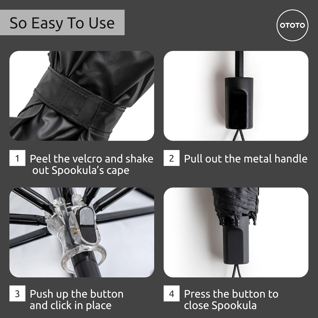 OTOTO NEW! Spookula Vampire Folding, Collapsible, Umbrella, Unique, Goth Accessories, Cool Gifts, Gothic, Black and White, Cute, Rain Umbrella, Spooky, Halloween