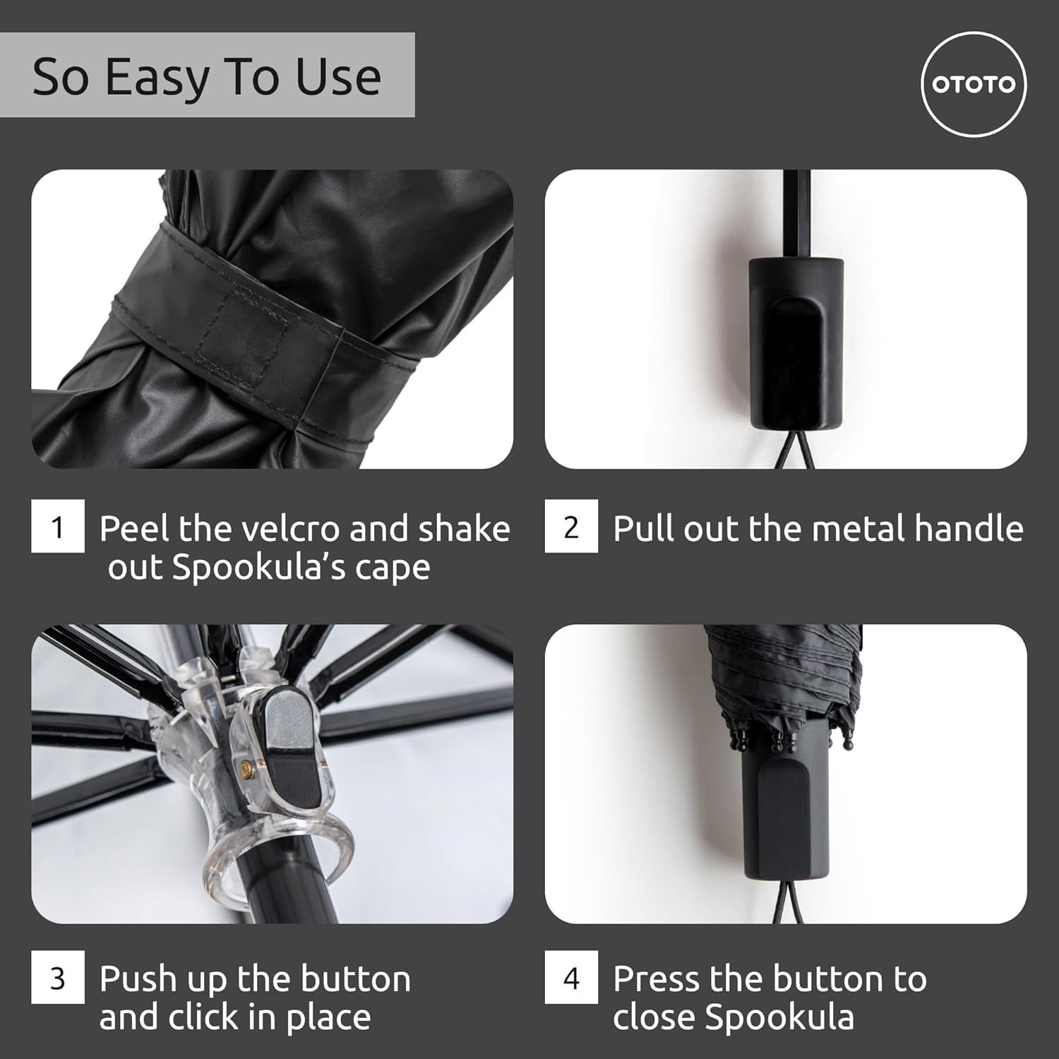 OTOTO NEW! Spookula Vampire Folding, Collapsible, Umbrella, Unique, Goth Accessories, Cool Gifts, Gothic, Black and White, Cute, Rain Umbrella, Spooky, Halloween